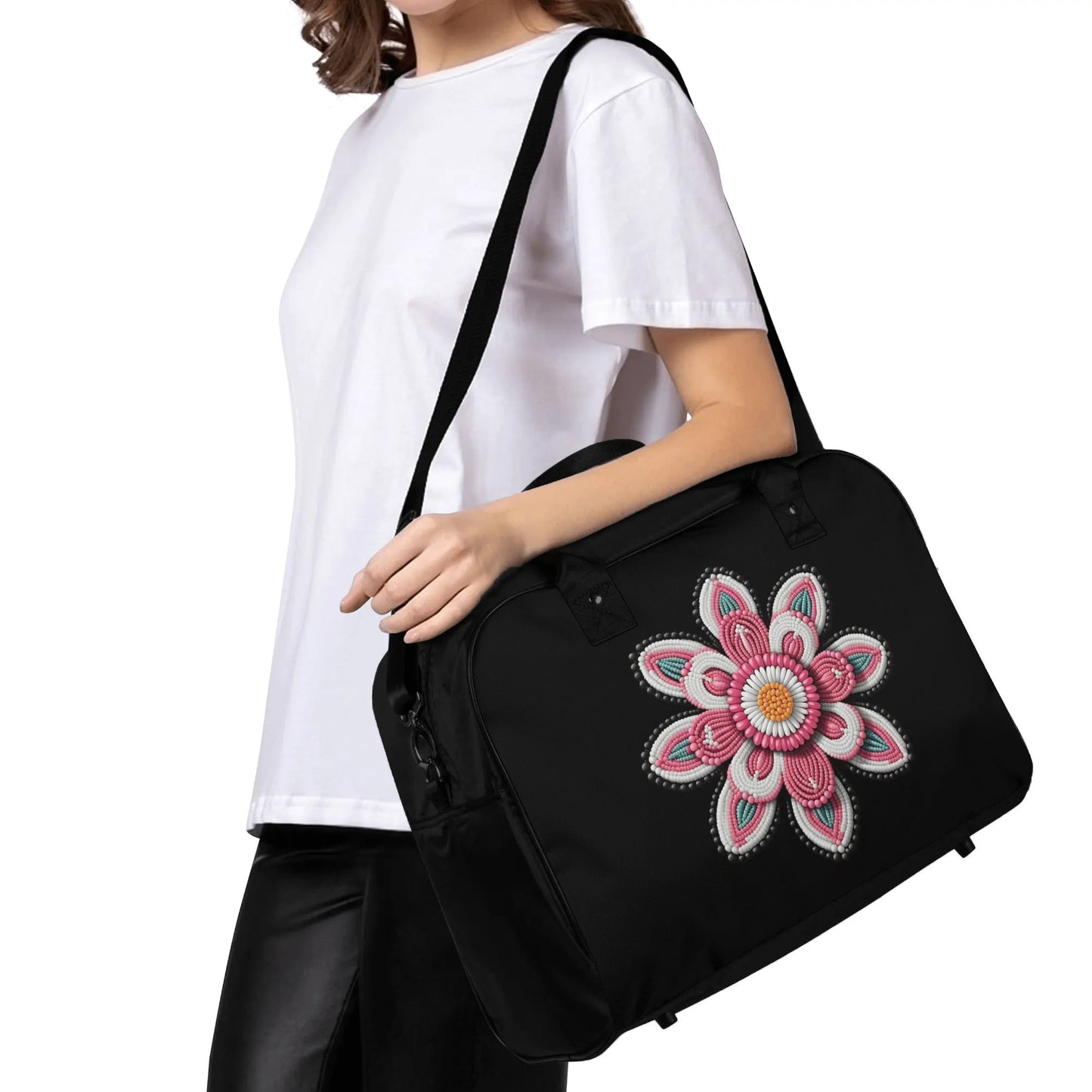 Pink Beaded Flower Holdall Bag