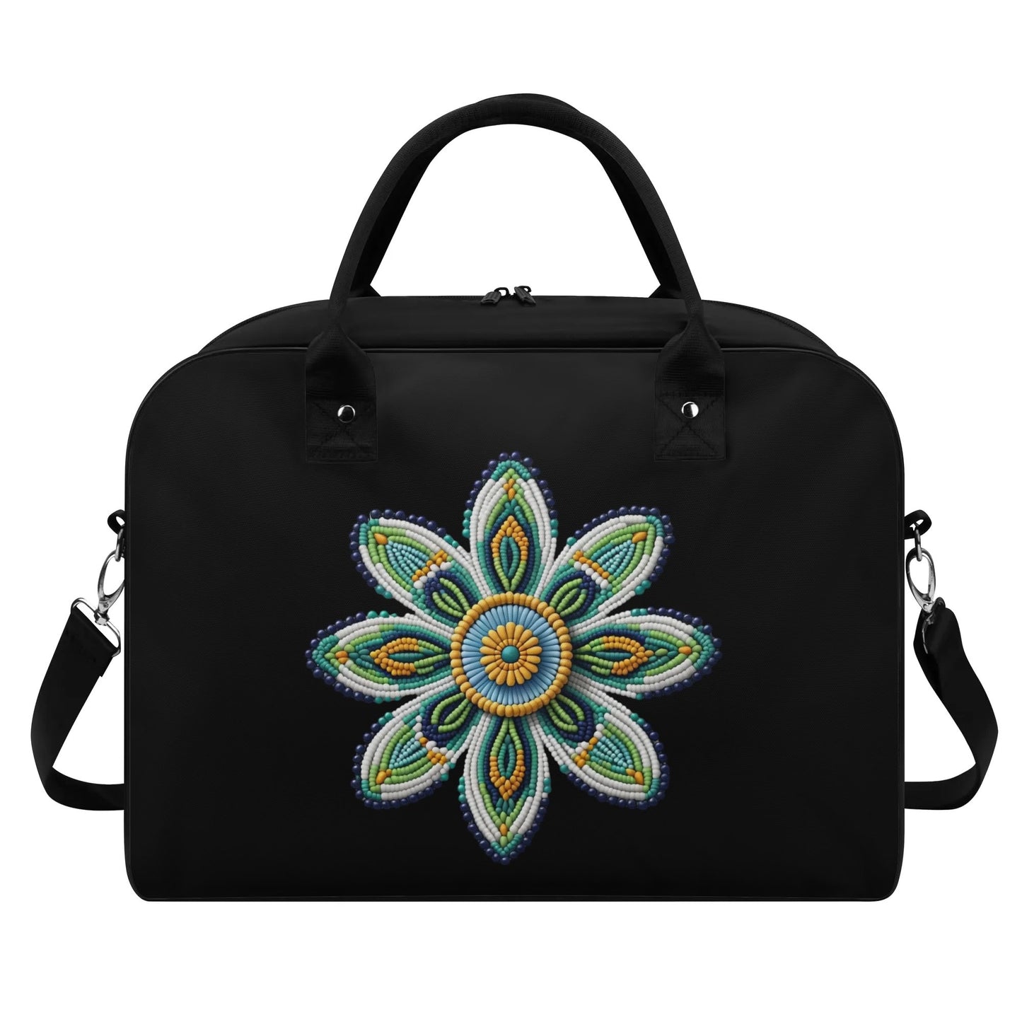 Green Beaded Flower Holdall Bag