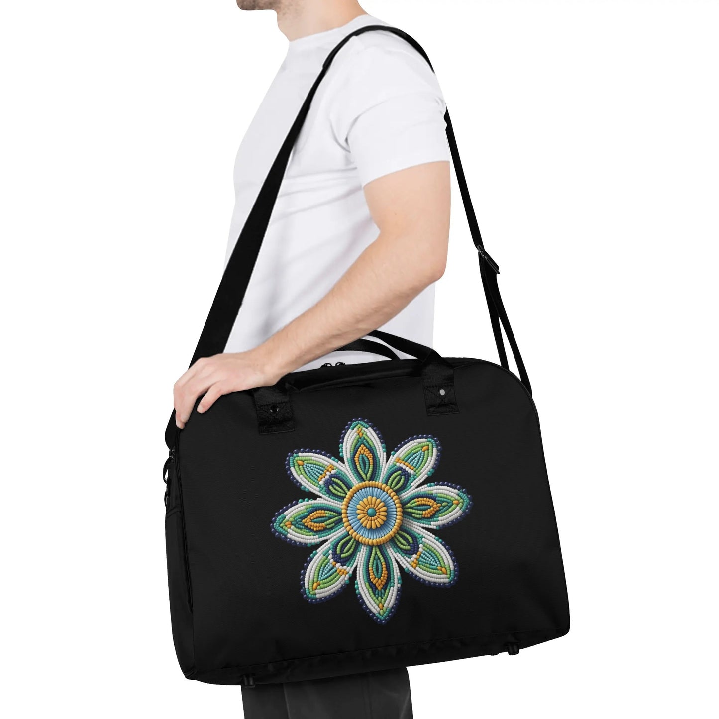 Green Beaded Flower Holdall Bag