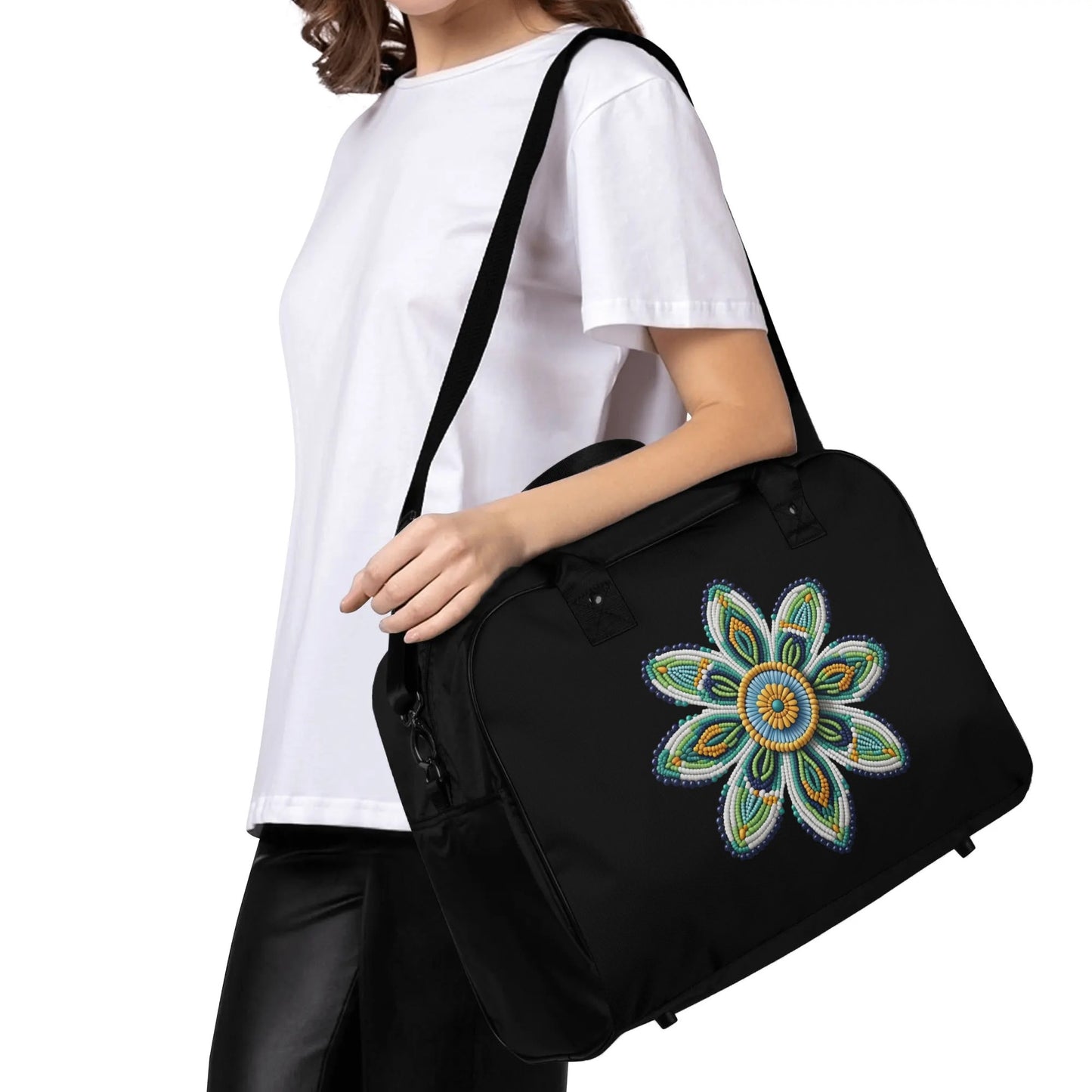 Green Beaded Flower Holdall Bag