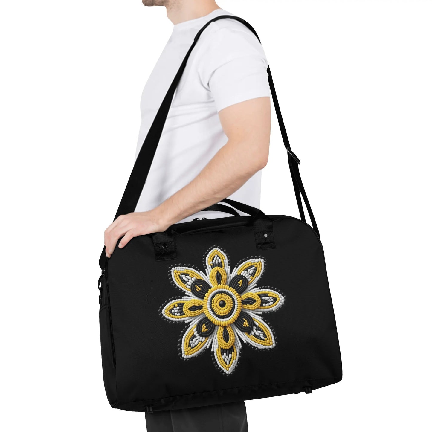 Yellow Beaded Flower Holdall Bag