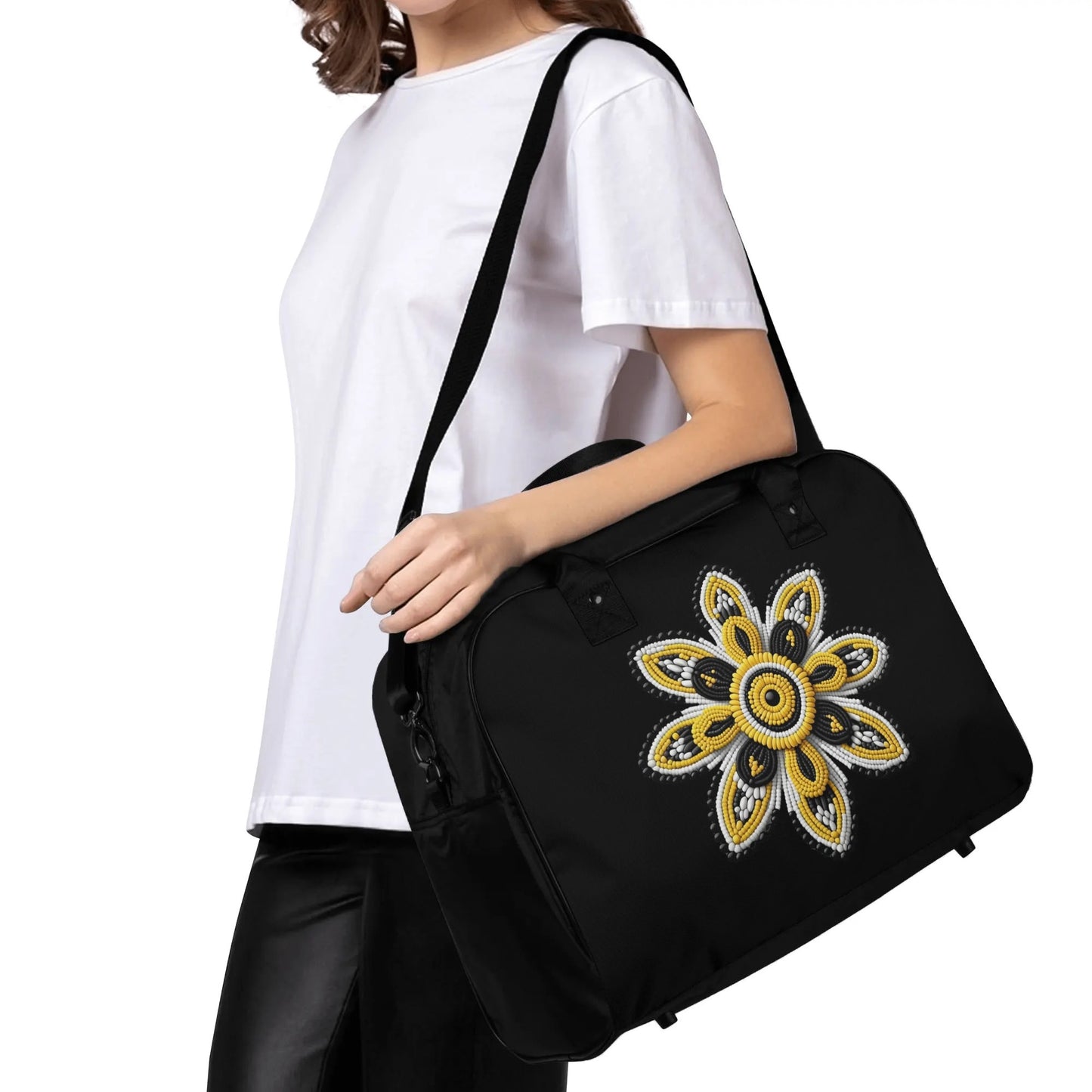 Yellow Beaded Flower Holdall Bag