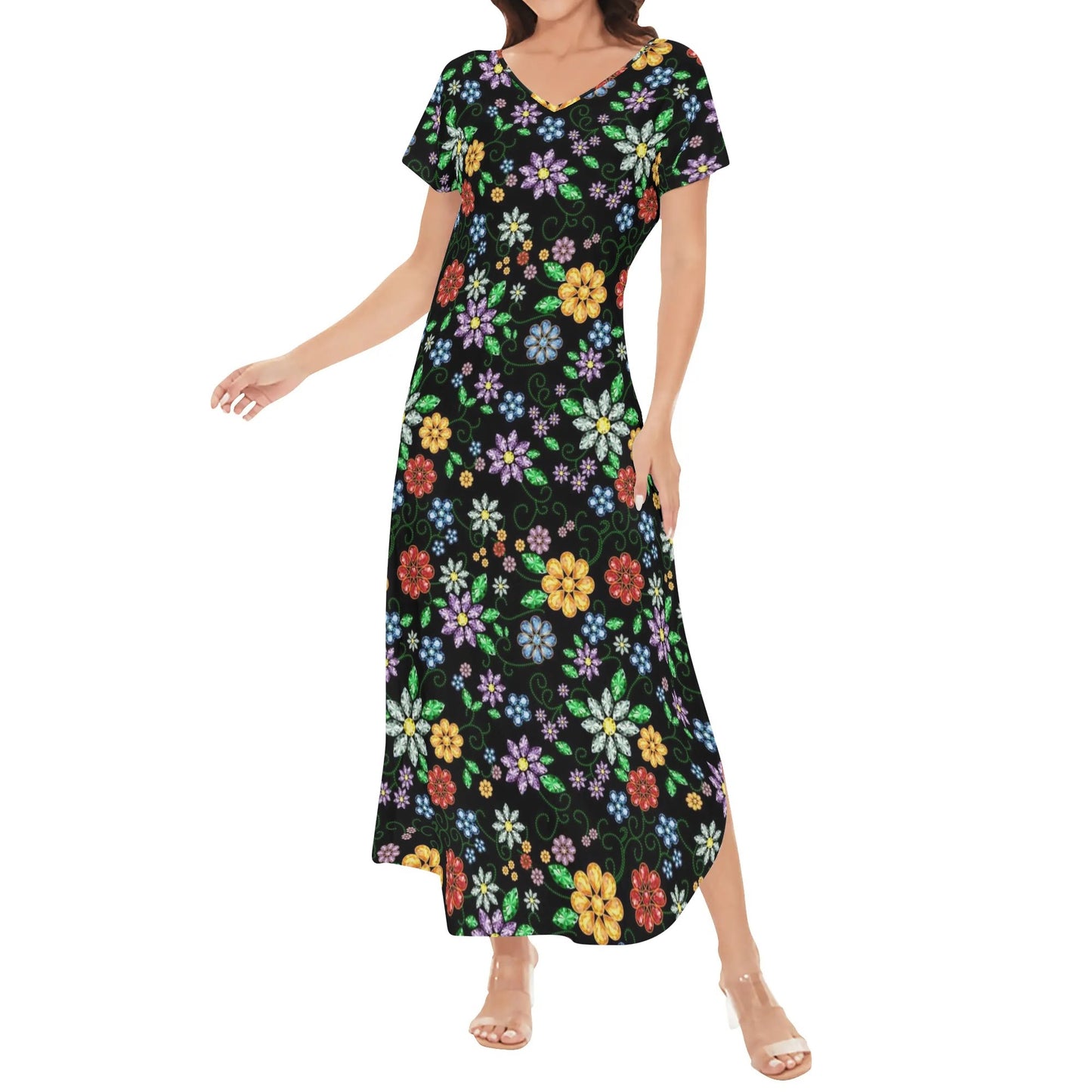 Women's Métis Inspired Floral Long Draped Dress