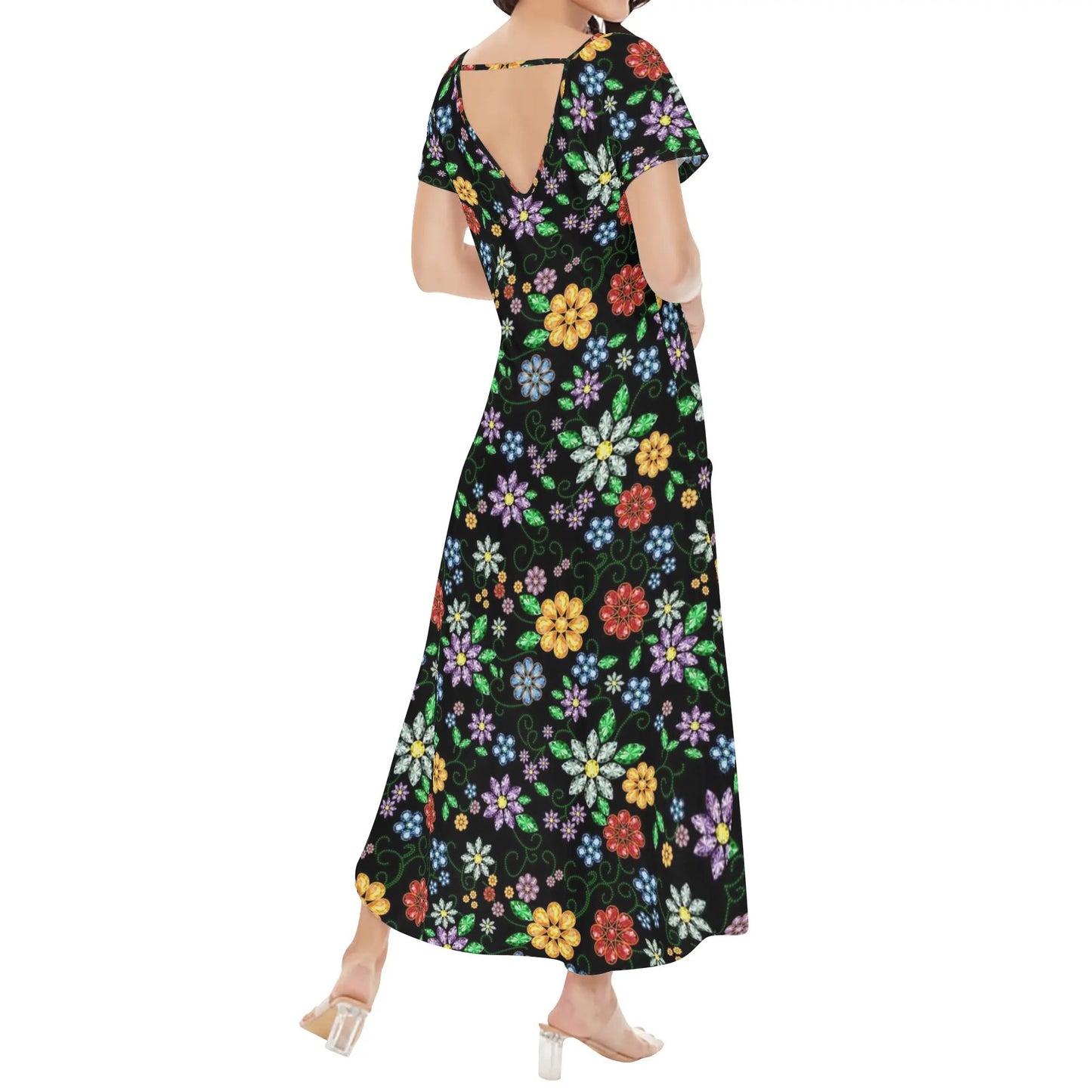 Women's Métis Inspired Floral Long Draped Dress