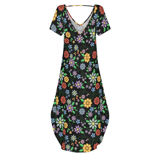 Women's Métis Inspired Floral Long Draped Dress