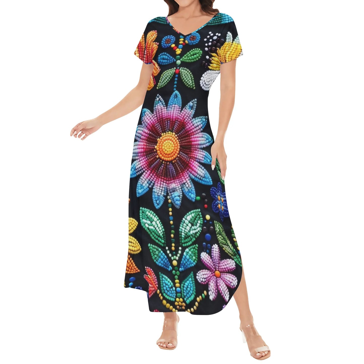 Women's Summer Flower Beaded Long Draped Dress