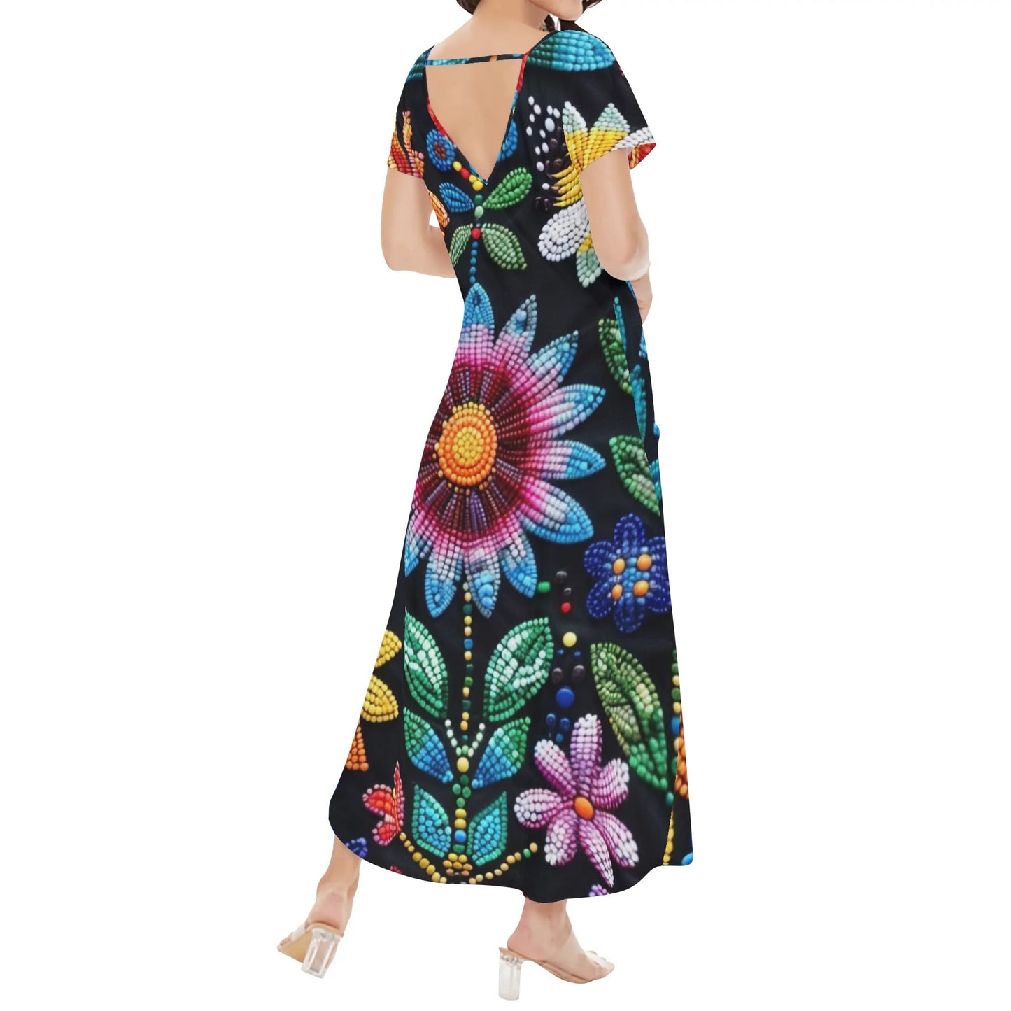 Women's Summer Flower Beaded Long Draped Dress