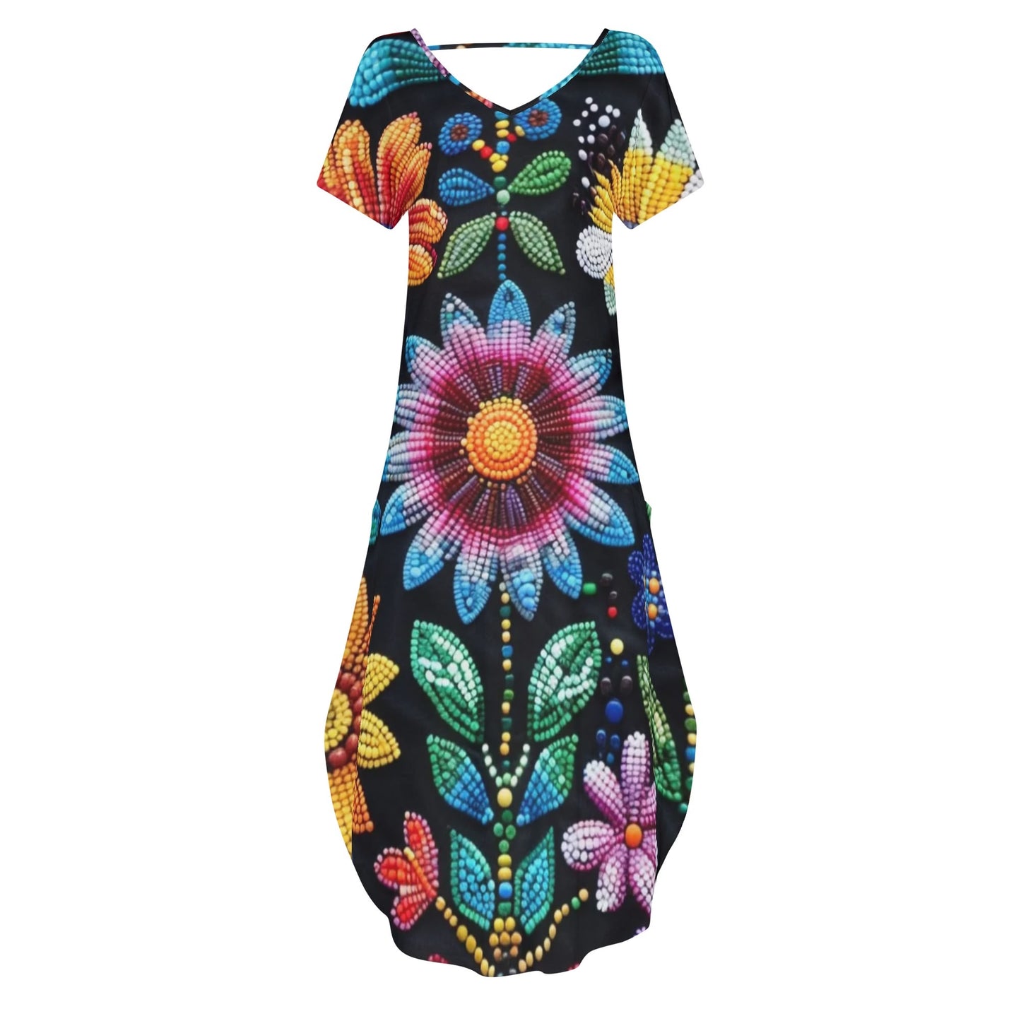 Women's Summer Flower Beaded Long Draped Dress