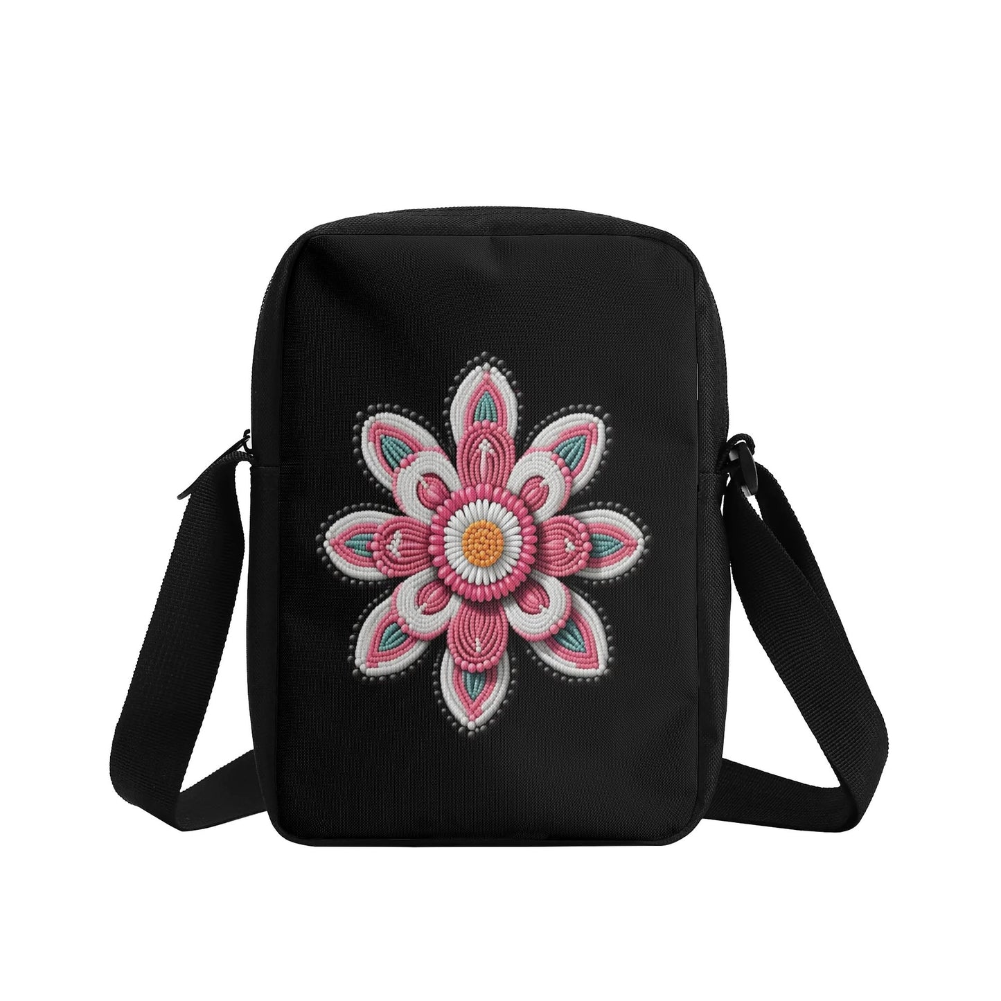 Pink Beaded Flower Cross Body Bag