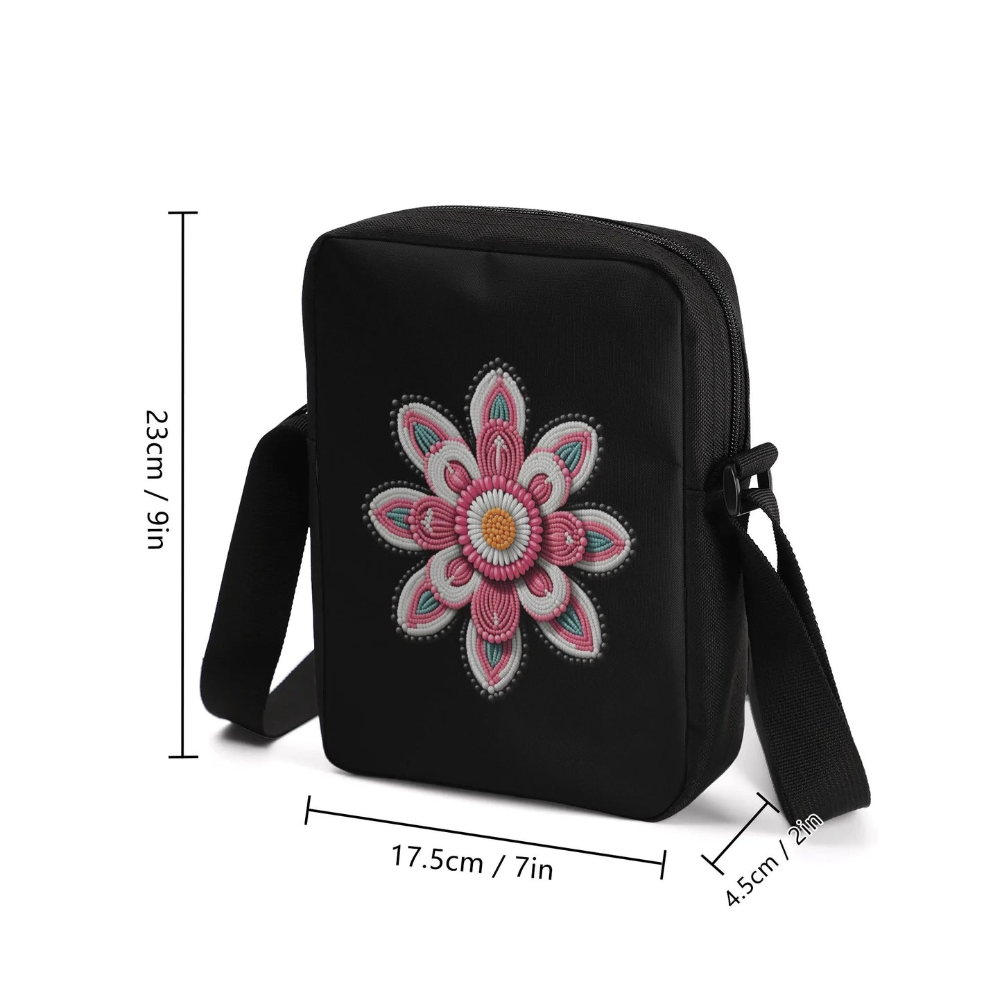 Pink Beaded Flower Cross Body Bag