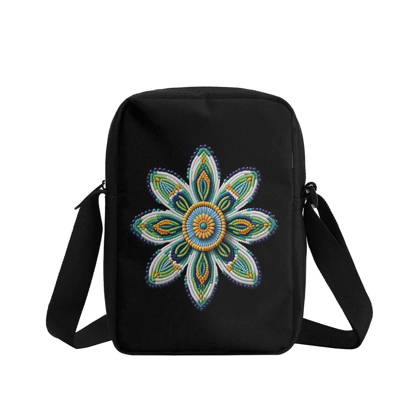 Green Beaded Flower Cross Body Bag