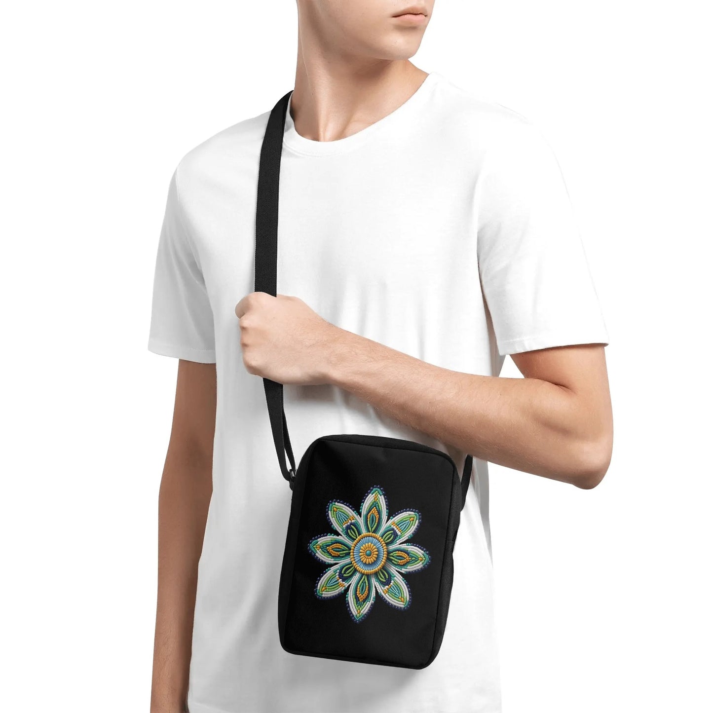 Green Beaded Flower Cross Body Bag