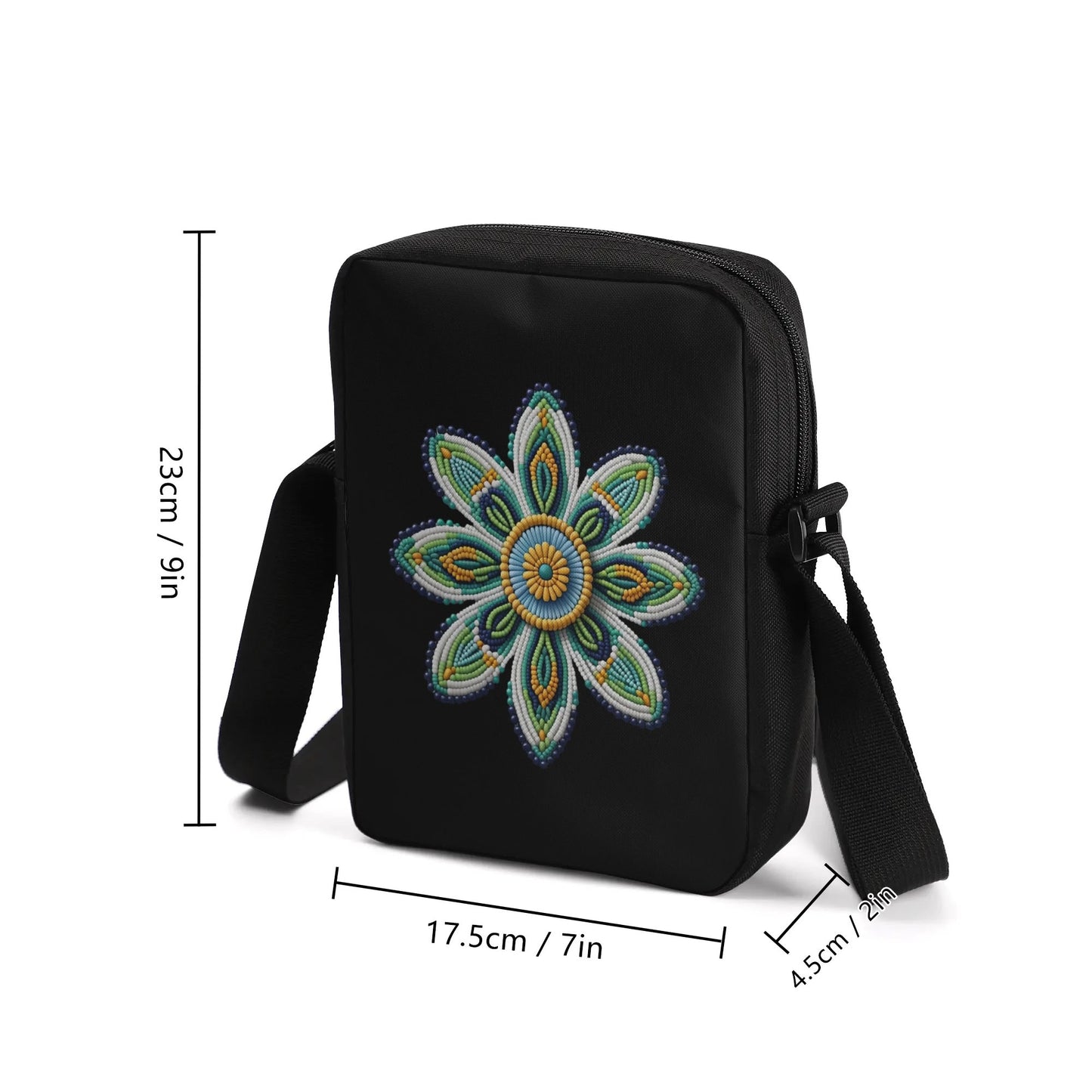 Green Beaded Flower Cross Body Bag