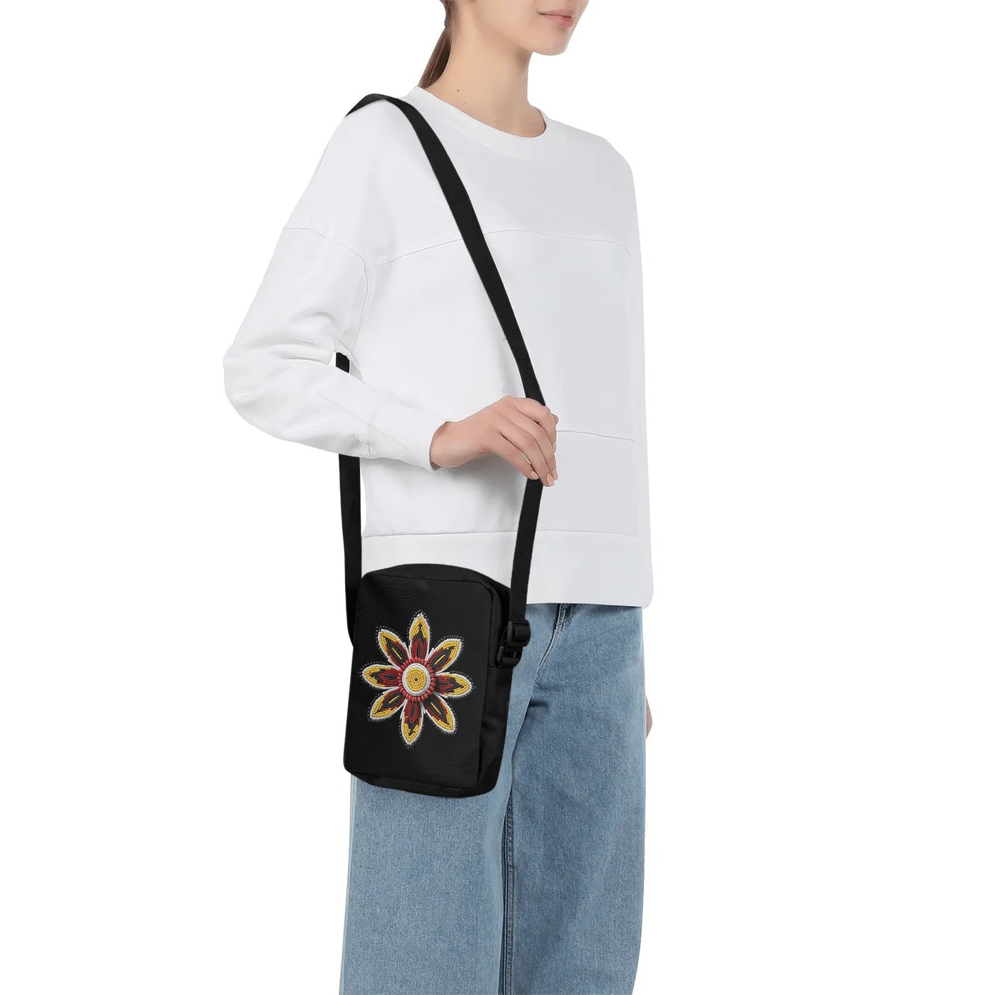 Red Beaded Flower Cross Body Bag