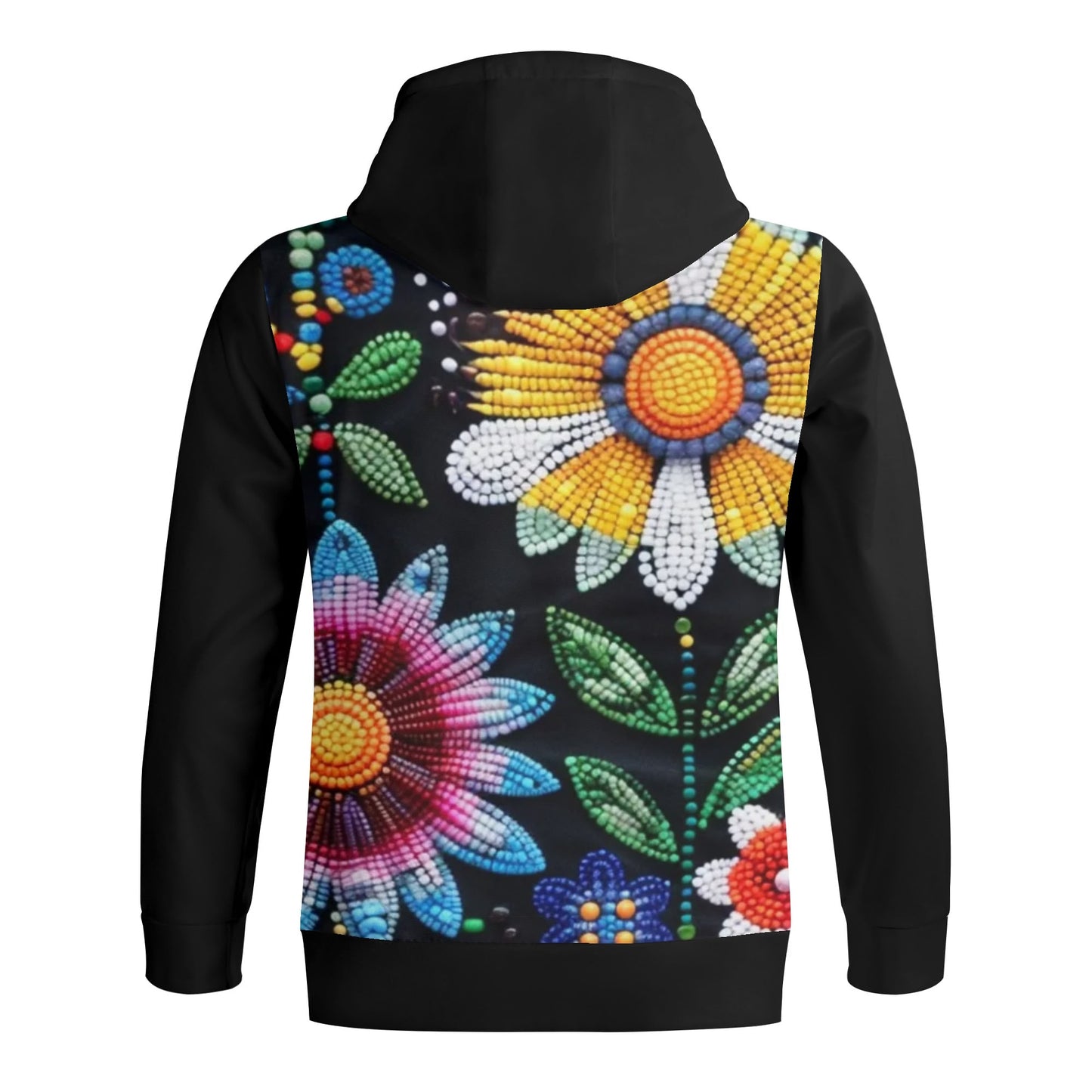 Unisex Summer Flower Beaded Full Zip Turtleneck Hoodie