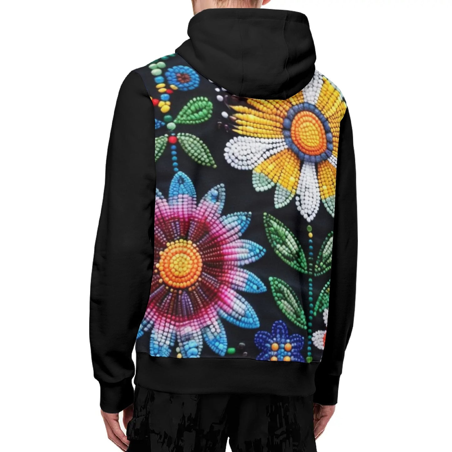 Unisex Summer Flower Beaded Full Zip Turtleneck Hoodie