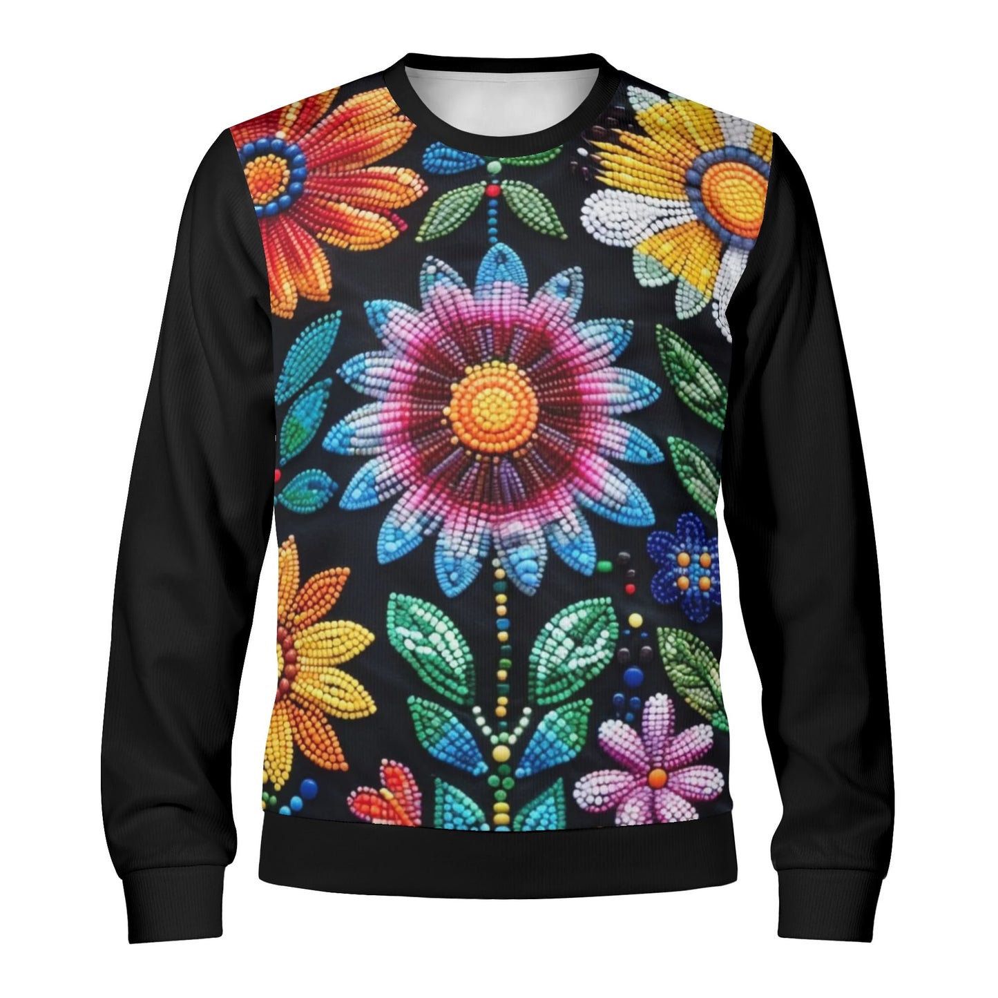 Unisex Summer Flower Beaded Crewneck Pullover Sweatshirt