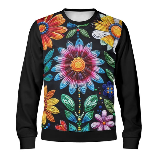 Unisex Summer Flower Beaded Crewneck Pullover Sweatshirt