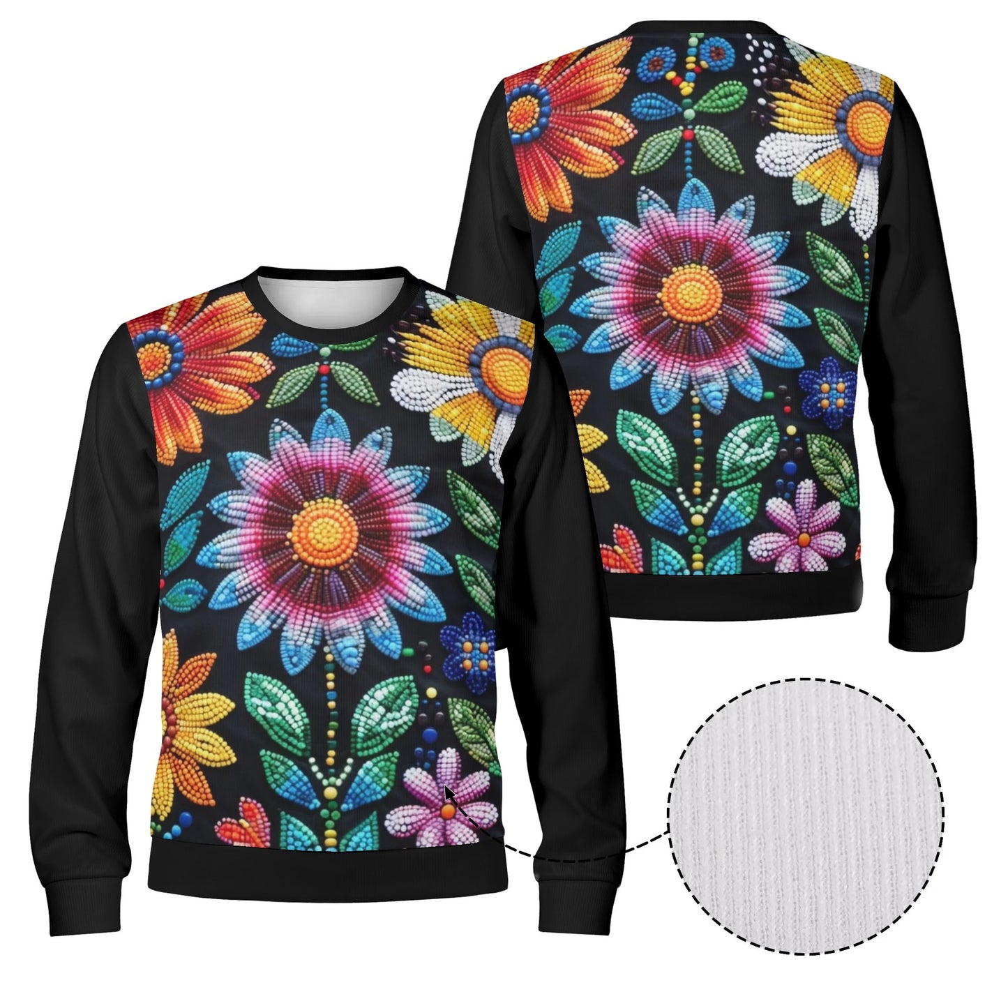 Unisex Summer Flower Beaded Crewneck Pullover Sweatshirt