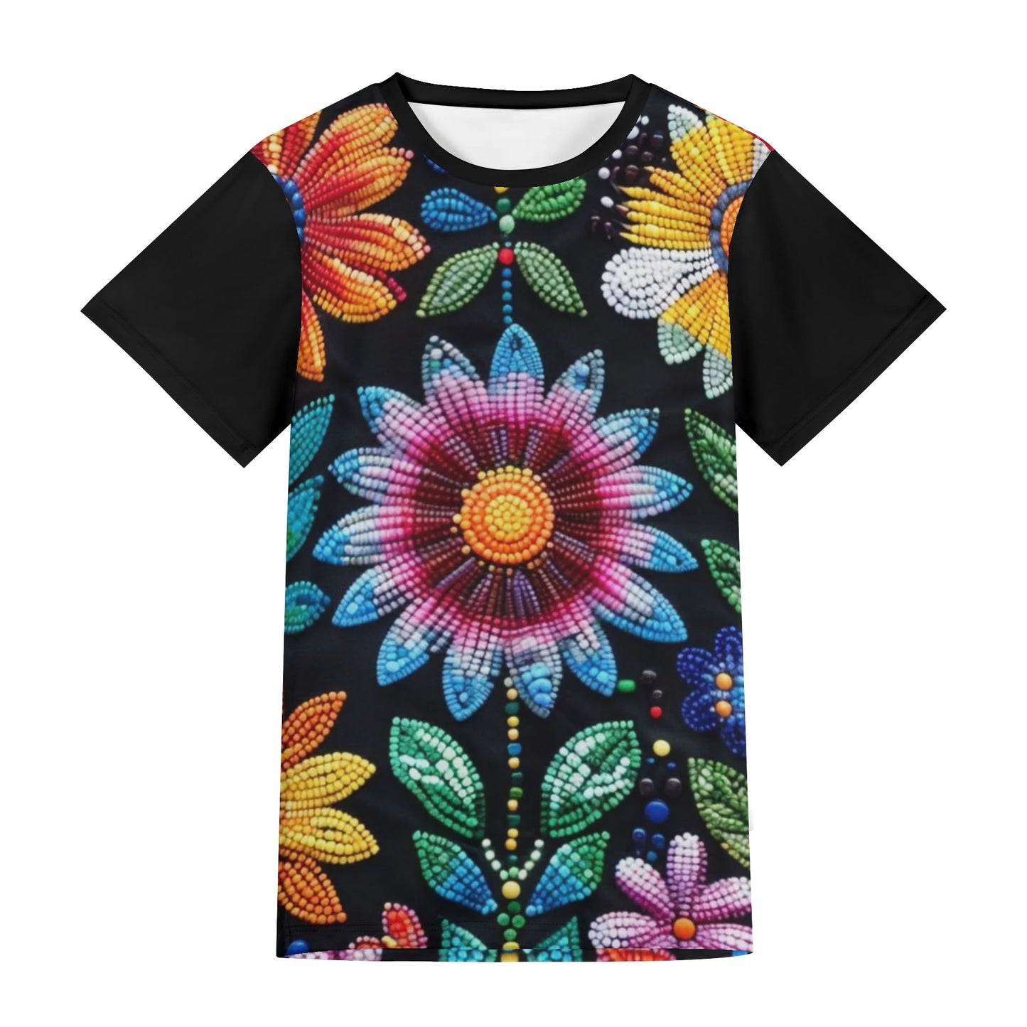 Unisex Summer Flower Beaded Short Sleeve T-shirt