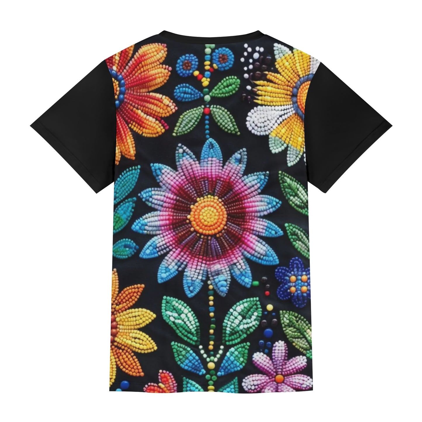 Unisex Summer Flower Beaded Short Sleeve T-shirt