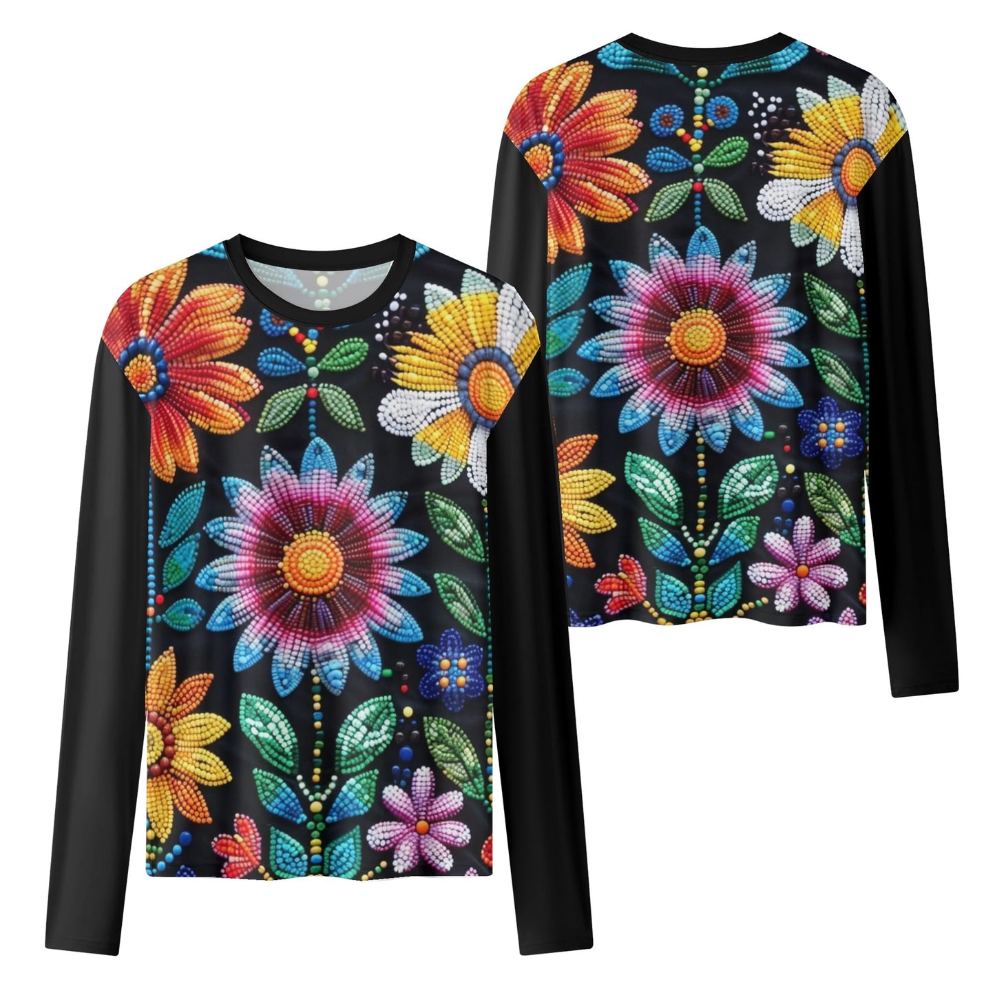 Women’s Summer Flower Beaded Long Sleeve T-Shirt