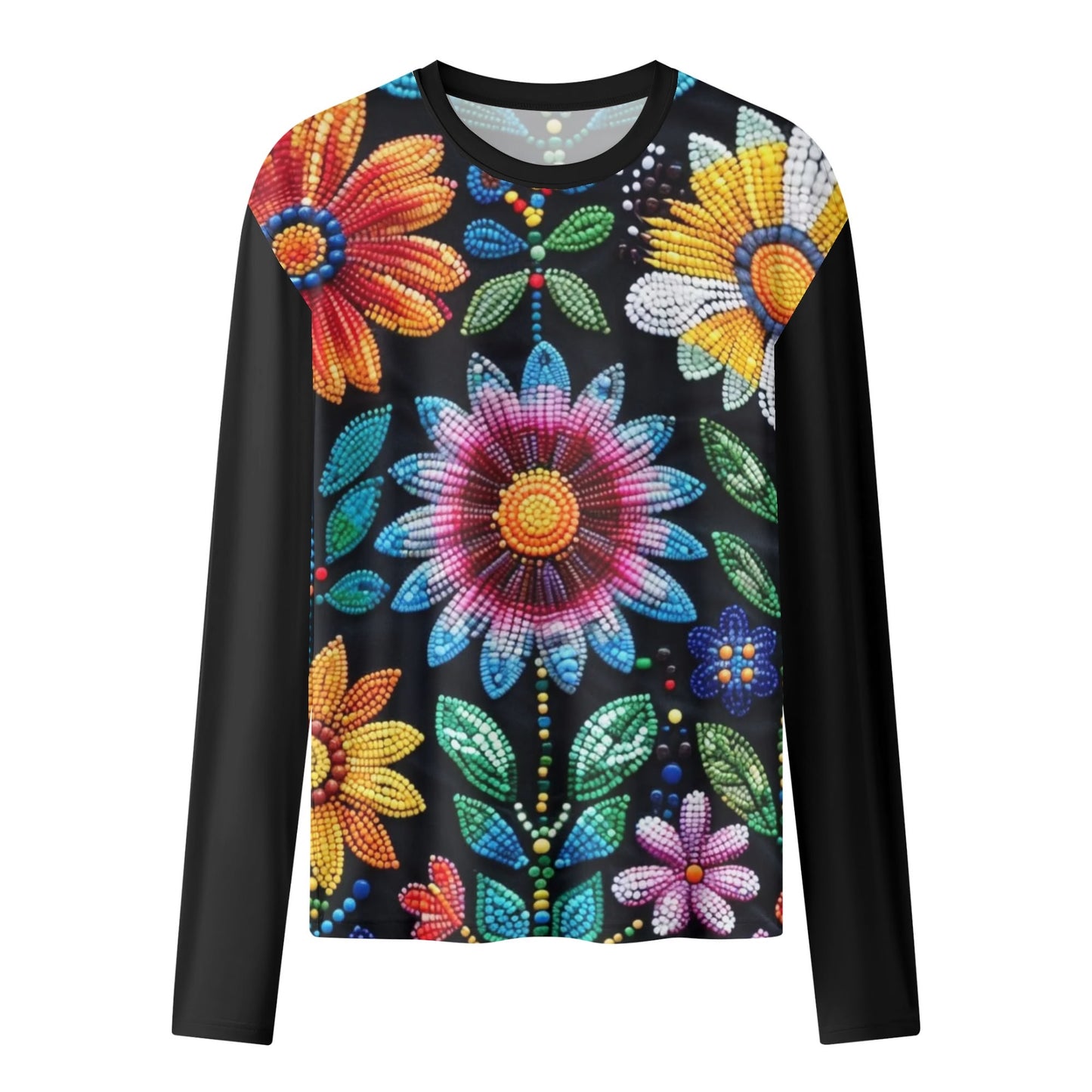 Women’s Summer Flower Beaded Long Sleeve T-Shirt