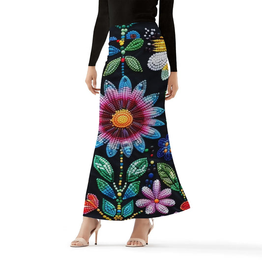 Women's Summer Flower Beaded Long Skirt