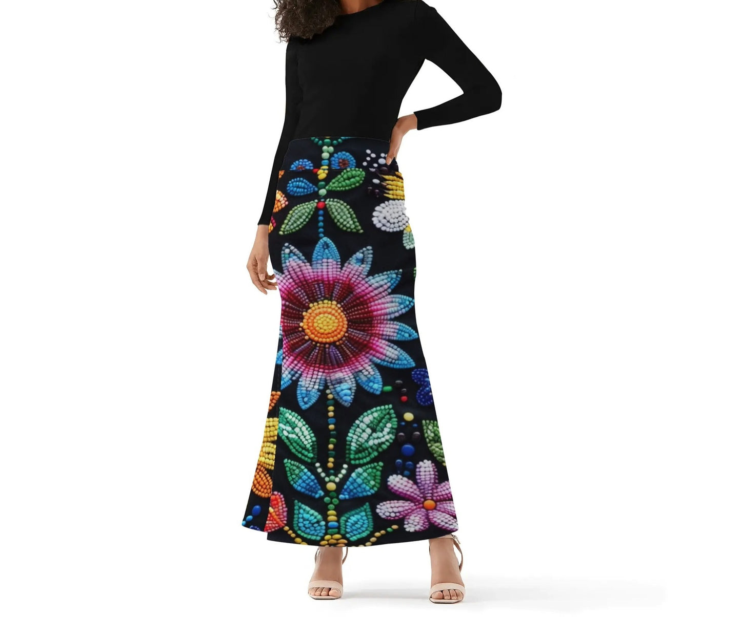 Women's Summer Flower Beaded Long Skirt