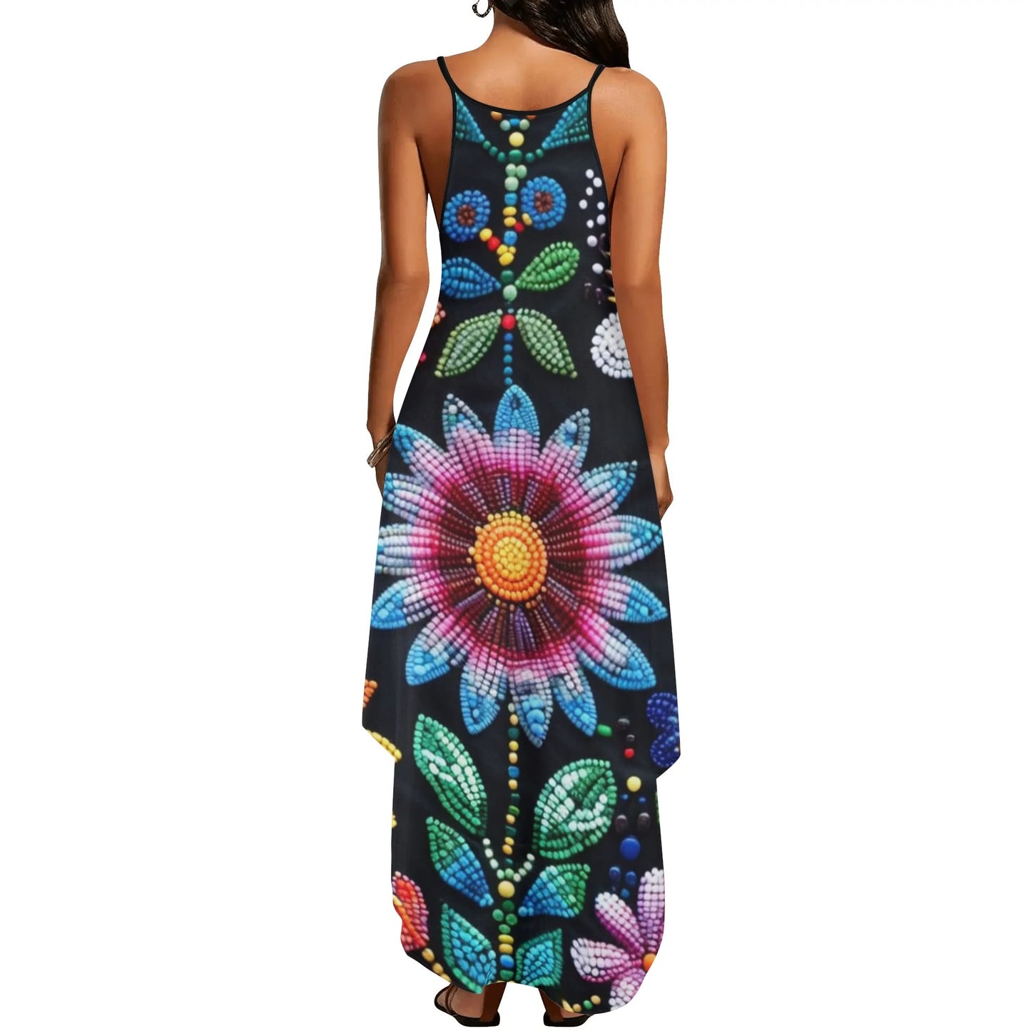 Women's Summer Flower Beaded Sleeveless Maxi Dress