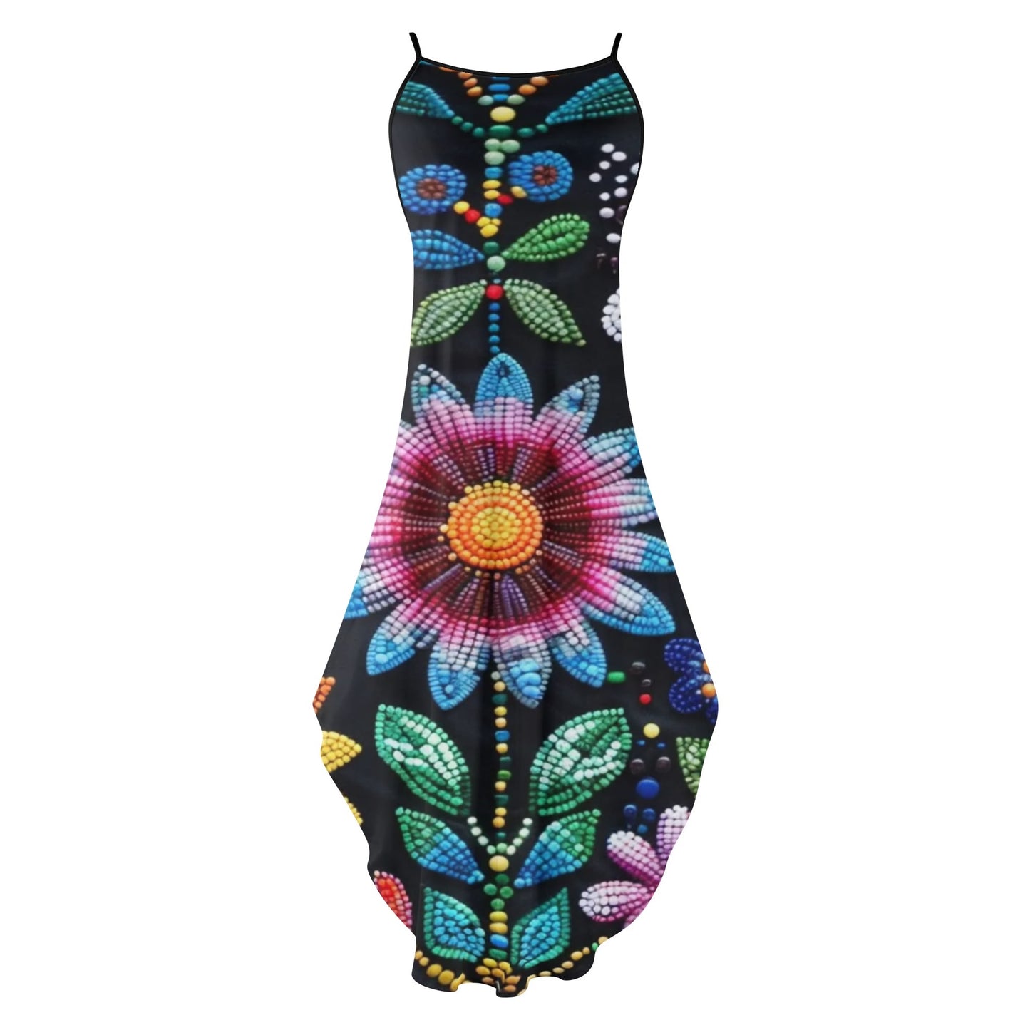 Women's Summer Flower Beaded Sleeveless Maxi Dress