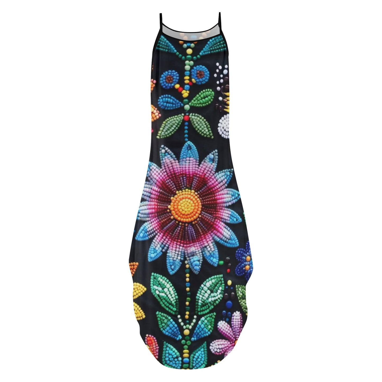 Women's Summer Flower Beaded Sleeveless Maxi Dress