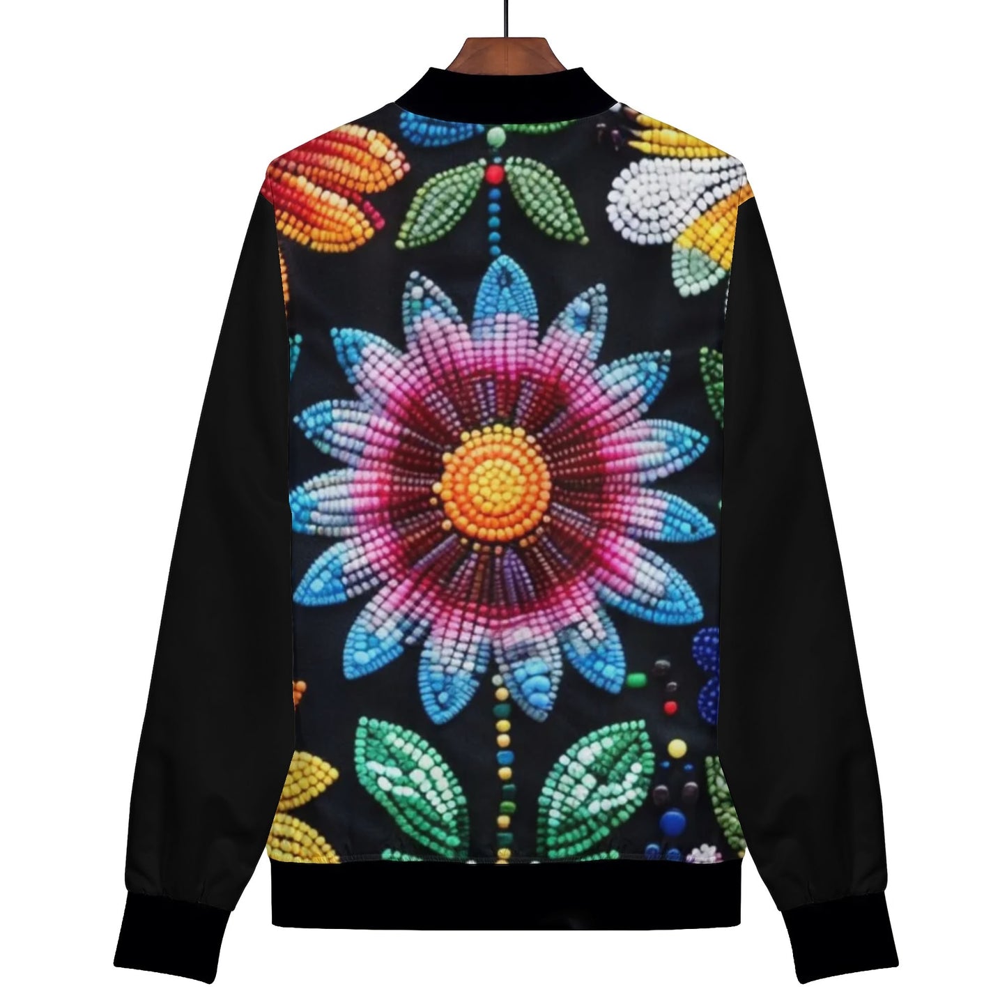 Women's Summer Flower Beaded Zip Up Lightweight Bomber Jacket