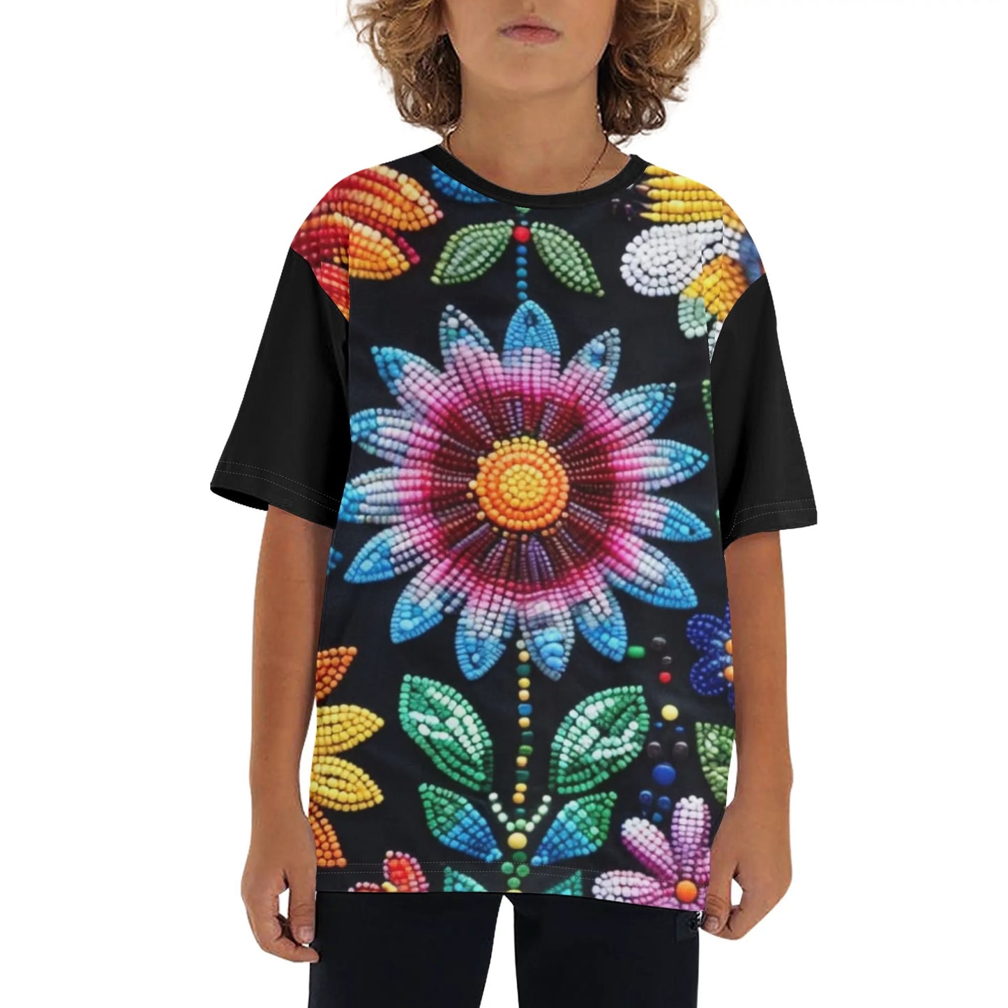 Children's Summer Flower Beaded Loose Fit T-Shirt