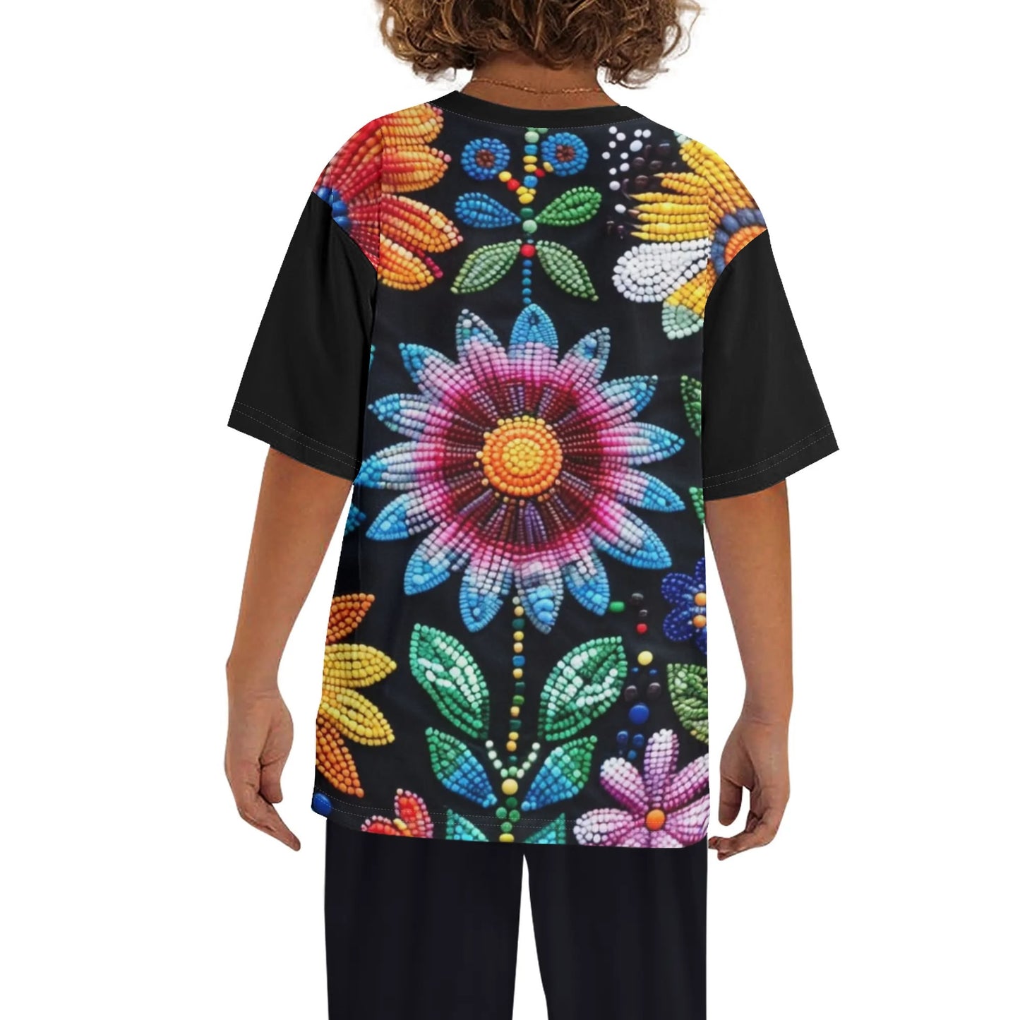 Children's Summer Flower Beaded Loose Fit T-Shirt