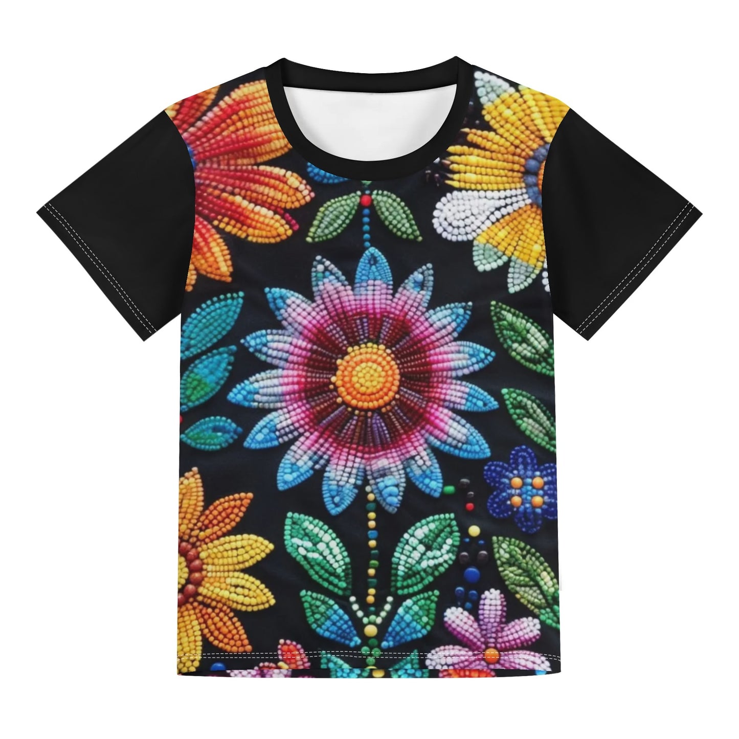 Children's Summer Flower Beaded Loose Fit T-Shirt