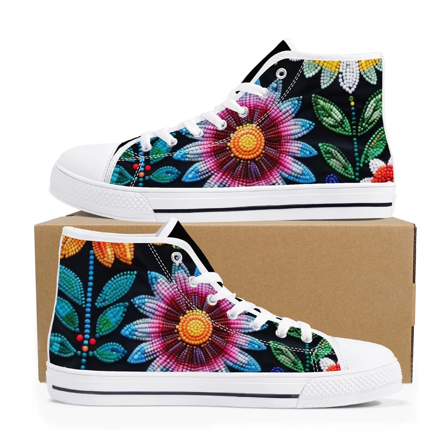 Women's Summer Flower Beaded High Top Canvas Shoes