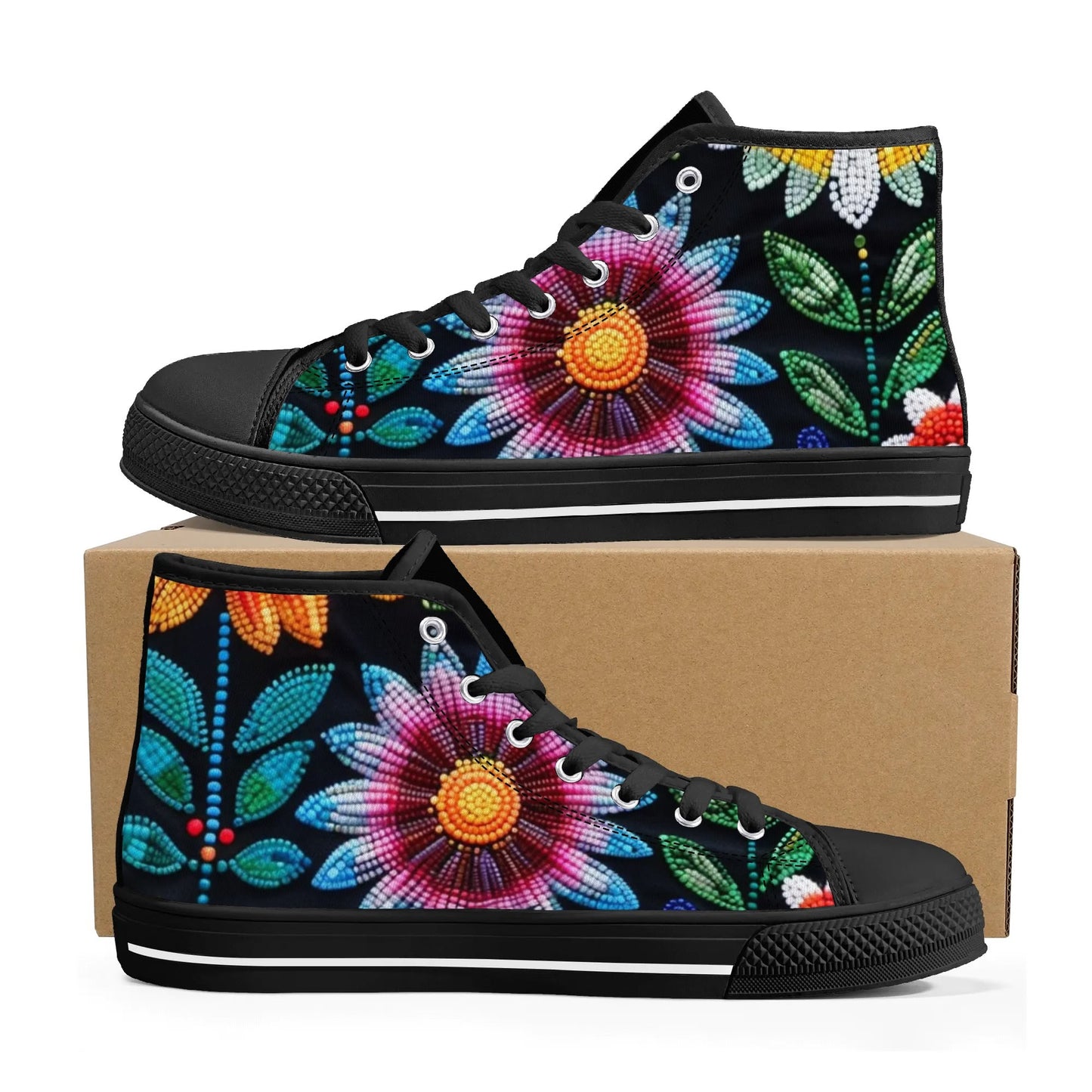 Women's Summer Flower Beaded High Top Canvas Shoes