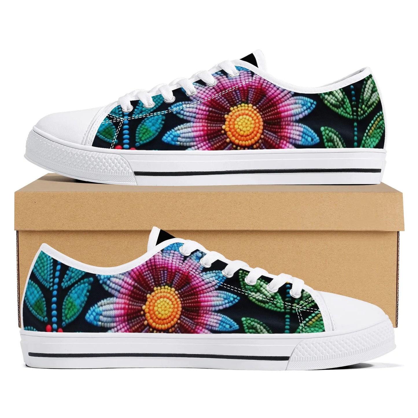 Women's Summer Beaded Flower Low Top Canvas Shoes