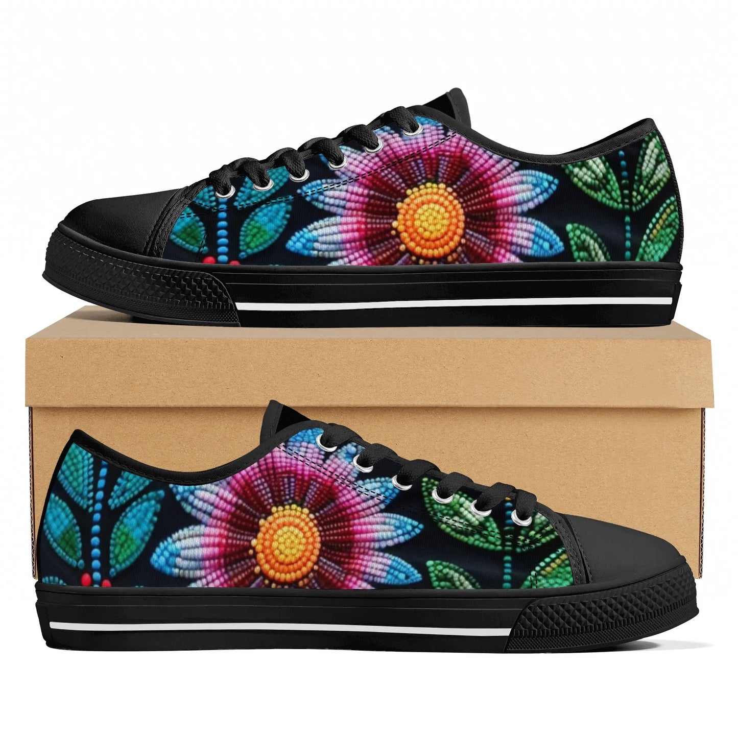 Women's Summer Beaded Flower Low Top Canvas Shoes