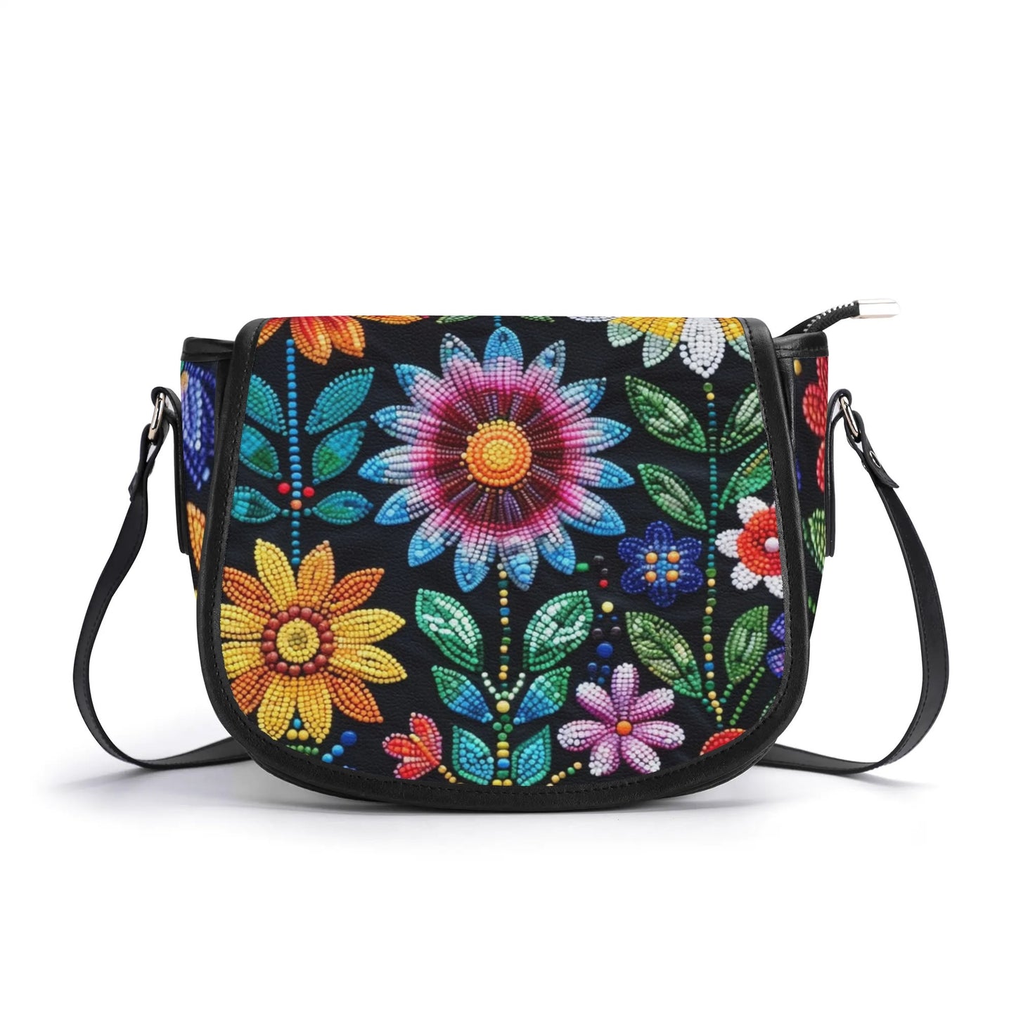 Summer Flower Beaded PU Saddle Bag