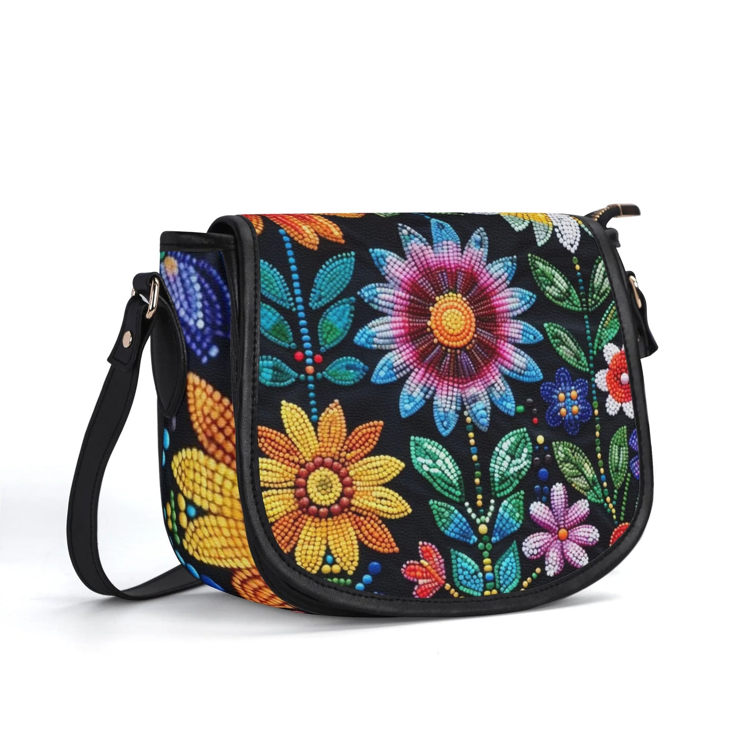 Summer Flower Beaded PU Saddle Bag