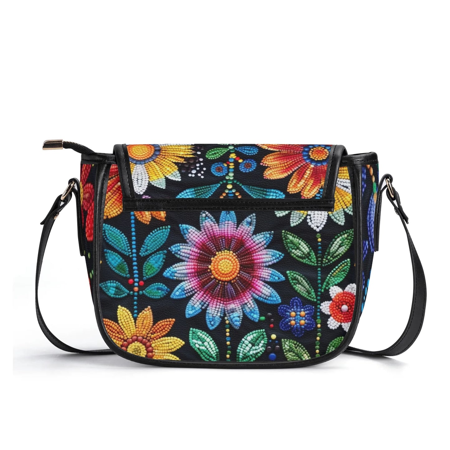 Summer Flower Beaded PU Saddle Bag