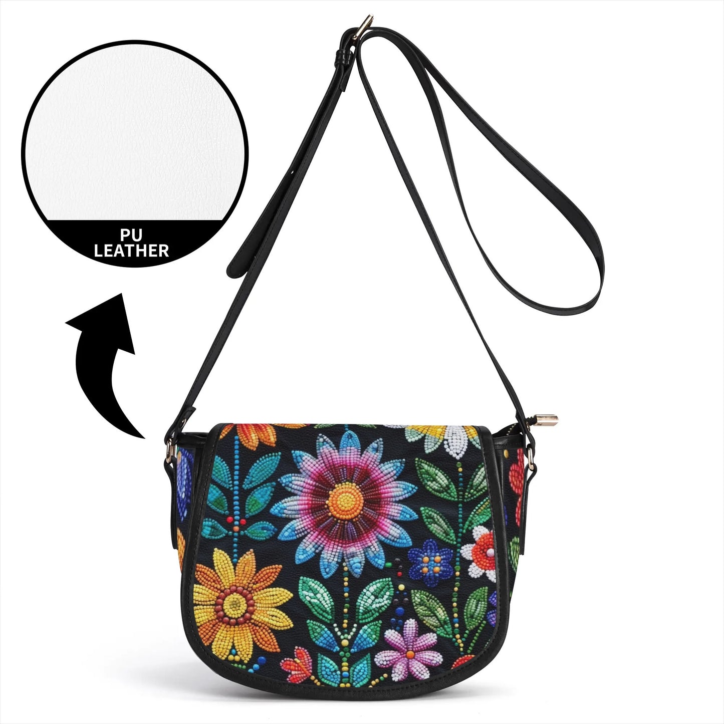 Summer Flower Beaded PU Saddle Bag