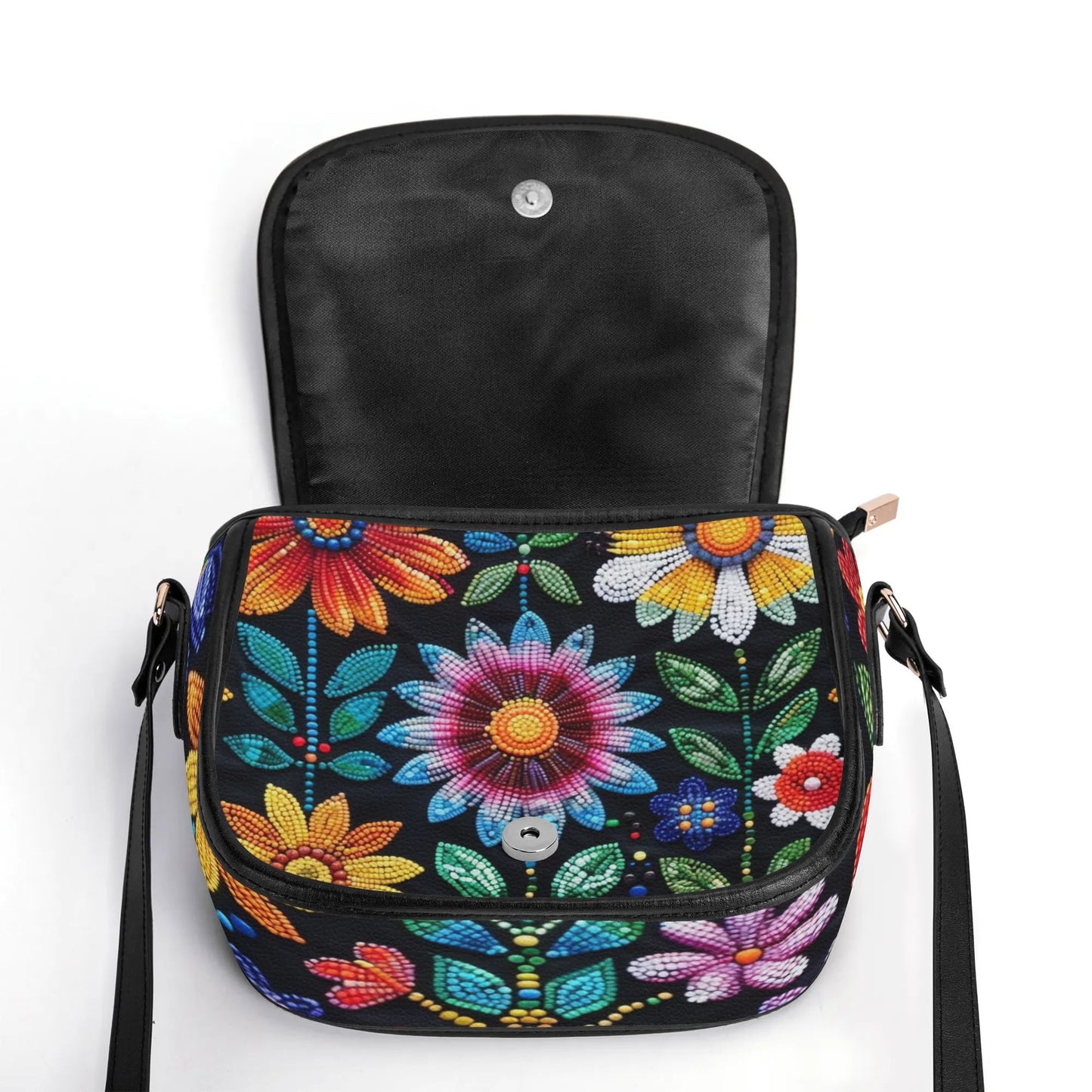 Summer Flower Beaded PU Saddle Bag