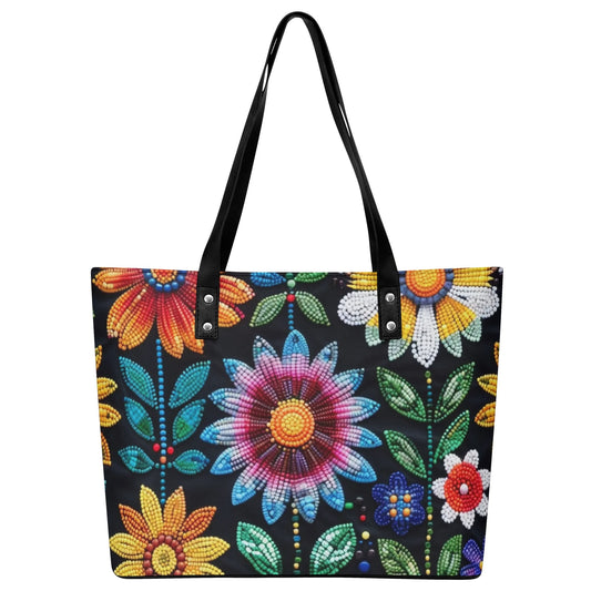 Summer Flower Beaded PU Tote Bag