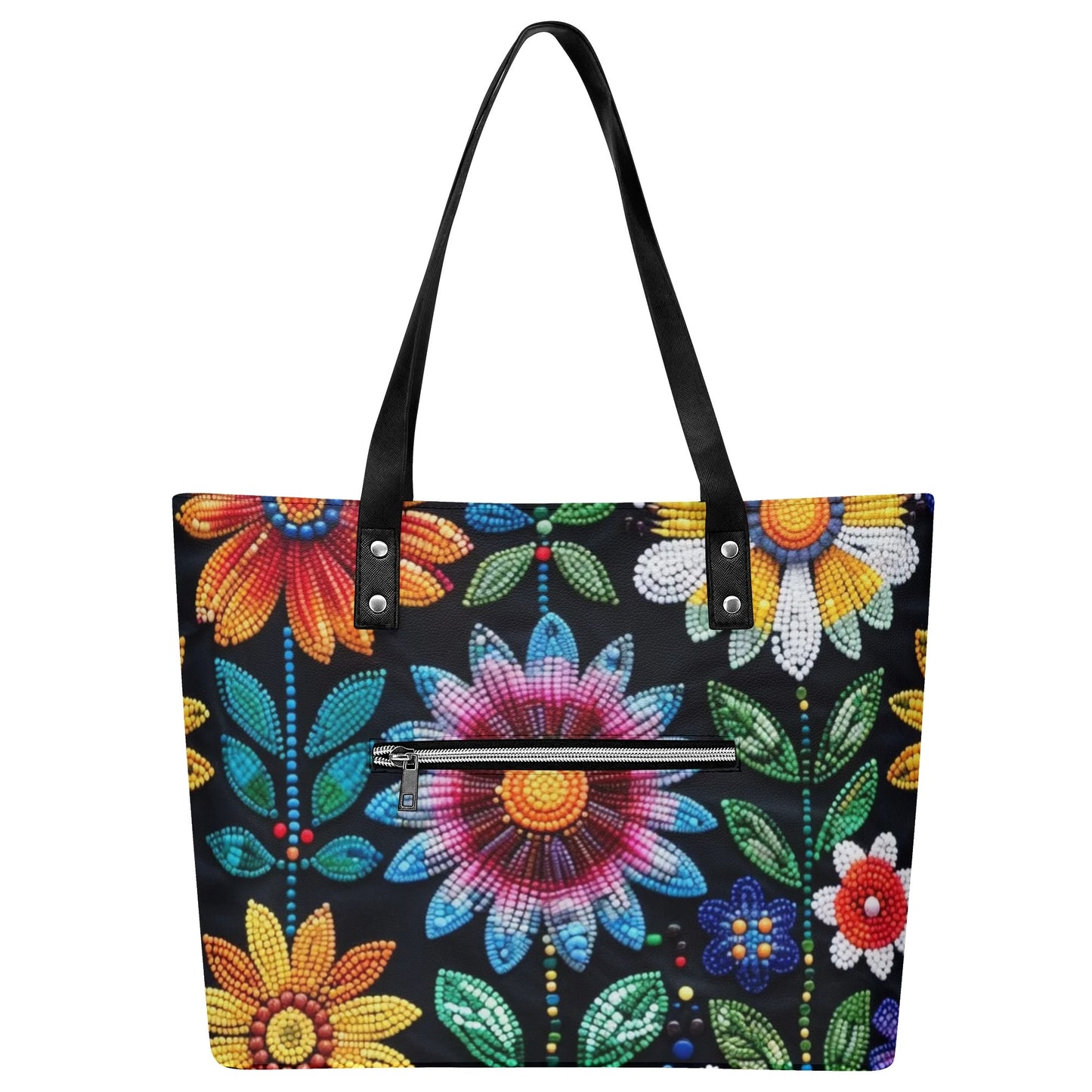 Summer Flower Beaded PU Tote Bag