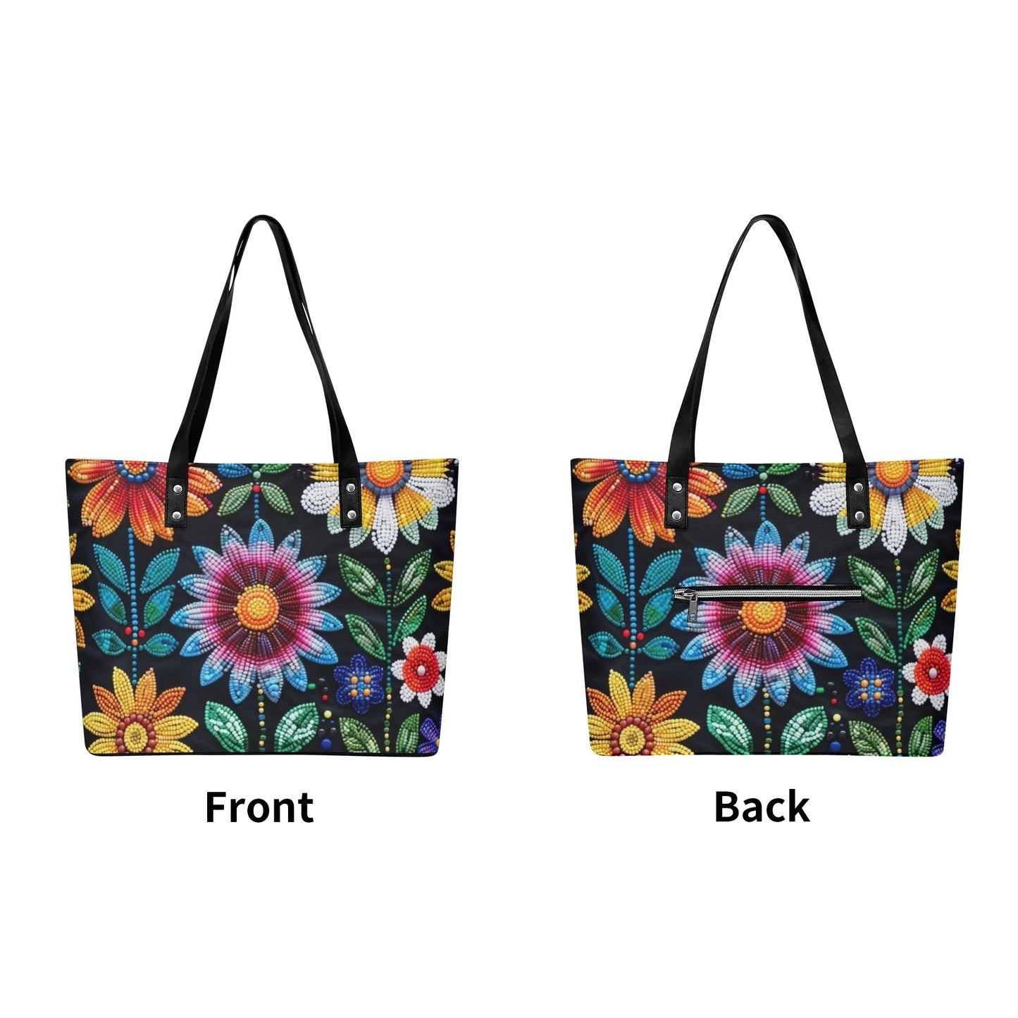 Summer Flower Beaded PU Tote Bag