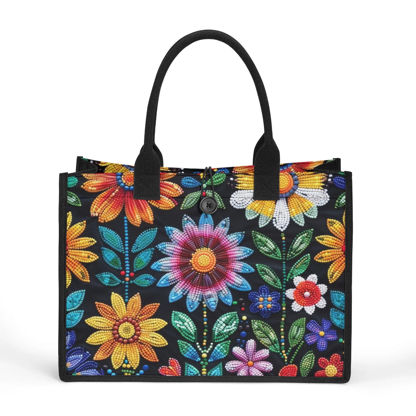 Summer Flower Beaded Premium Canvas Tote Bag