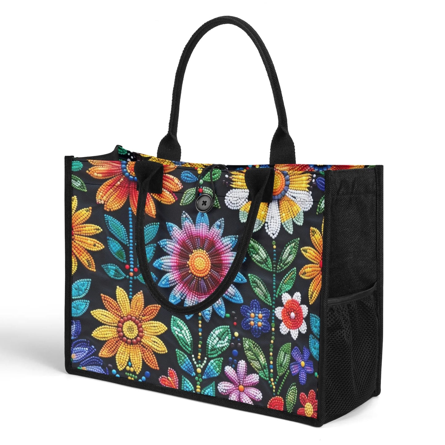 Summer Flower Beaded Premium Canvas Tote Bag